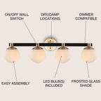 Cecil Globe Metal/Frosted Glass Modern Contemporary LED Vanity, by JONATHAN Y