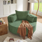 Chenille Accent Barrel Chair Lounge Chair, Round Sofa Chair Armchair with 360-Degree Swivel Base and 3 Removable Pillows
