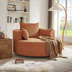 Chenille Accent Barrel Chair Lounge Chair, Round Sofa Chair Armchair with 360-Degree Swivel Base and 3 Removable Pillows