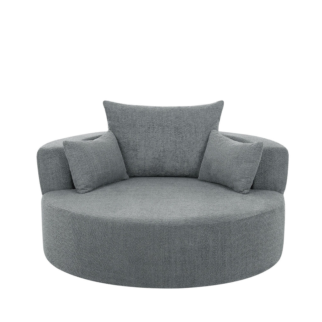 Chenille Accent Barrel Chair Lounge Chair, Round Sofa Chair Armchair with 360-Degree Swivel Base and 3 Removable Pillows