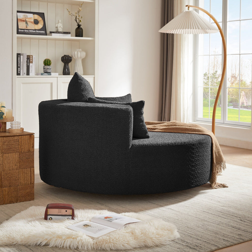 Chenille Accent Barrel Chair Lounge Chair, Round Sofa Chair Armchair with 360-Degree Swivel Base and 3 Removable Pillows