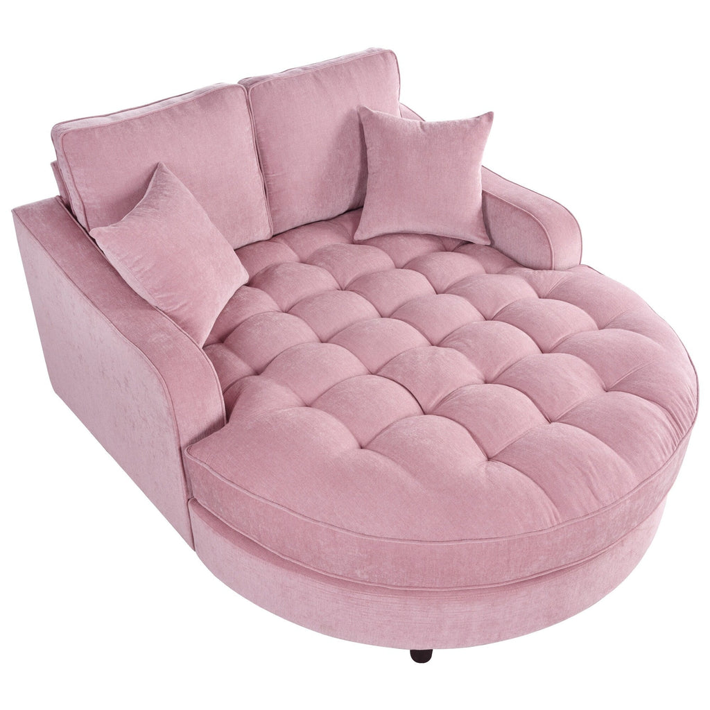 Chenille Chaise Lounge Sofa Bed, Upholstered Sofa Couch with Tufted Backrest and 2 Detachable Pillows for Living Room