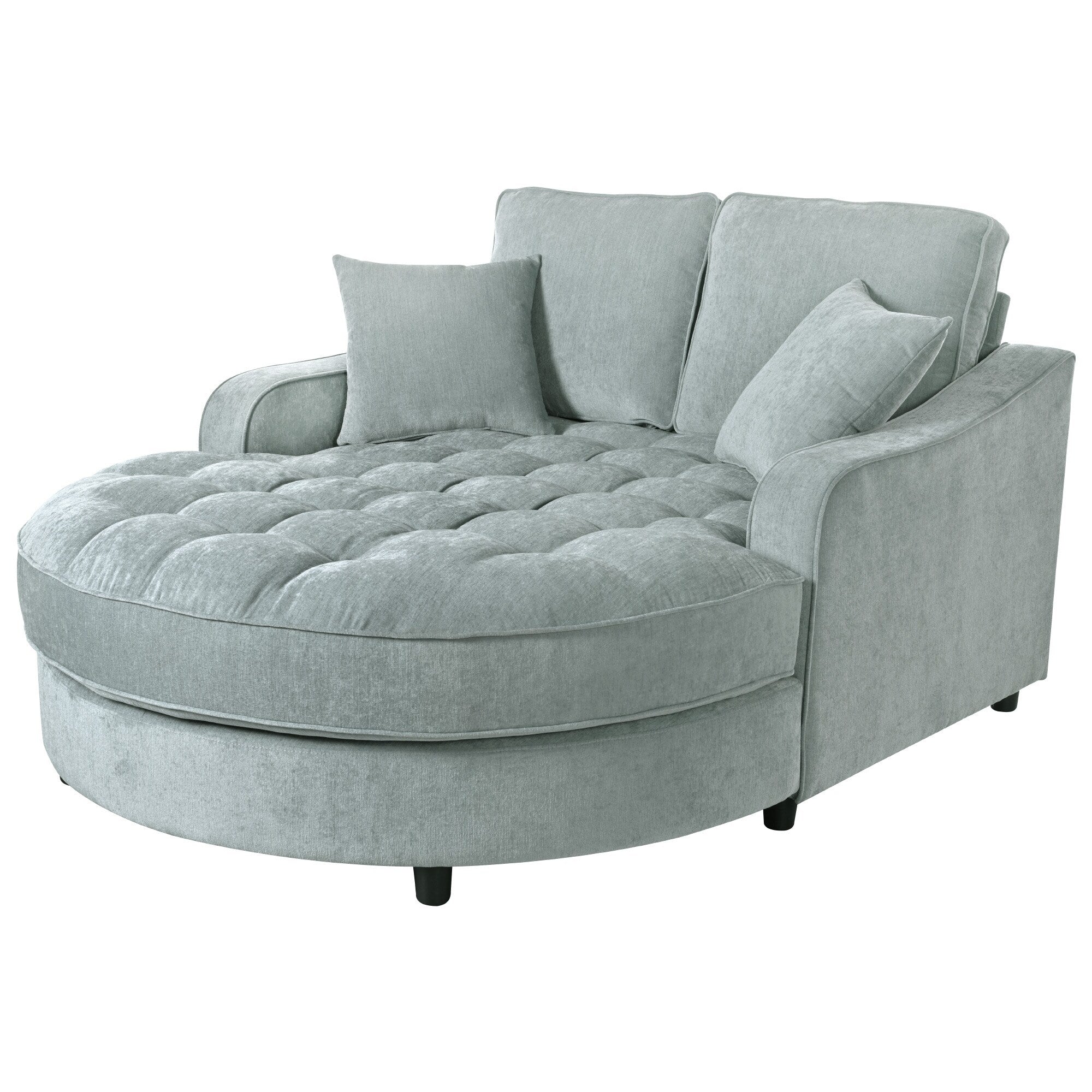Chenille Chaise Lounge Sofa Bed, Upholstered Sofa Couch with Tufted Backrest and 2 Detachable Pillows for Living Room