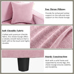 Chenille Chaise Lounge Sofa Bed, Upholstered Sofa Couch with Tufted Backrest and 2 Detachable Pillows for Living Room