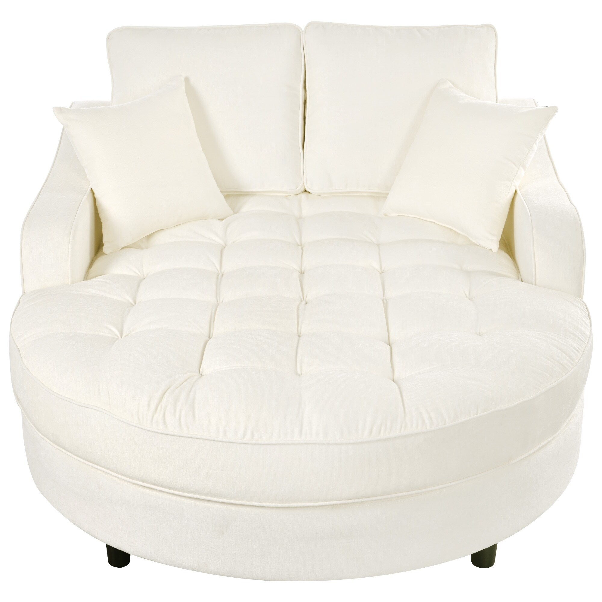 Chenille Chaise Lounge Sofa Bed, Upholstered Sofa Couch with Tufted Backrest and 2 Detachable Pillows for Living Room