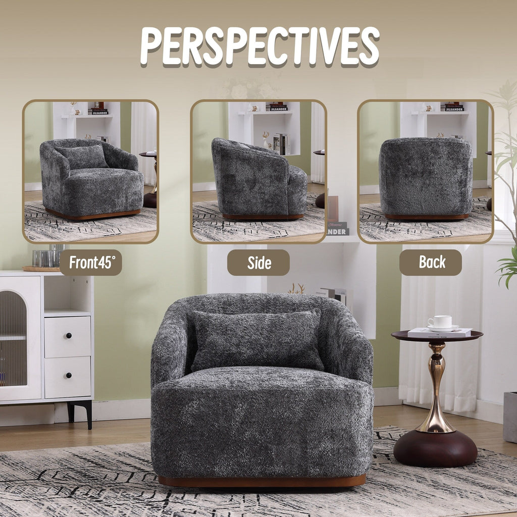 Chenille Swivel Barrel Chair, 360-Degree Comfy Accent Sofa for Living Room, Bedroom, and Study with Removable Cushion
