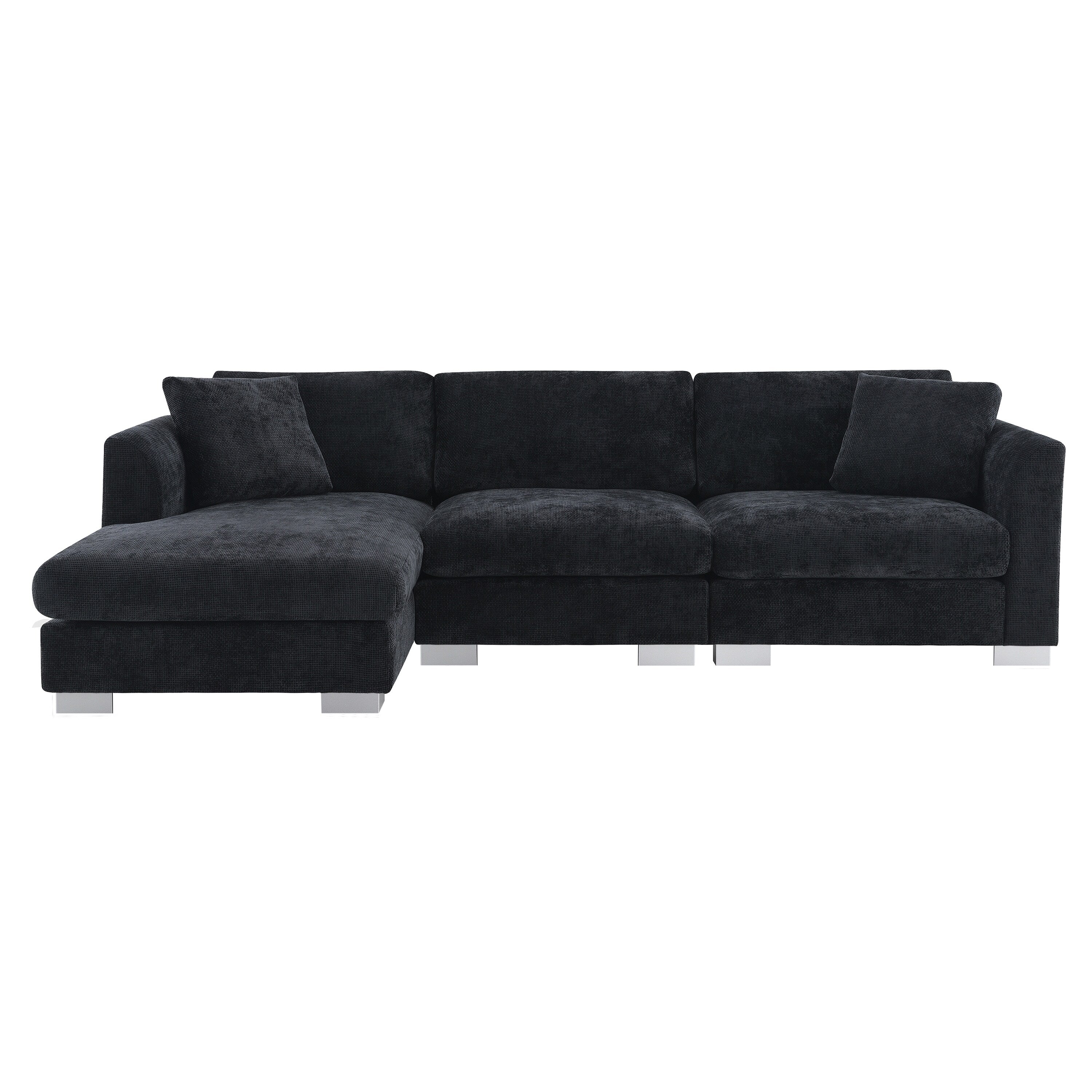 Cloud Sectional Sofa,L-Shaped Luxury Couch Set With 2 Free Pillows,4-Seat Chenille Indoor Furniture With Oversized Chaise