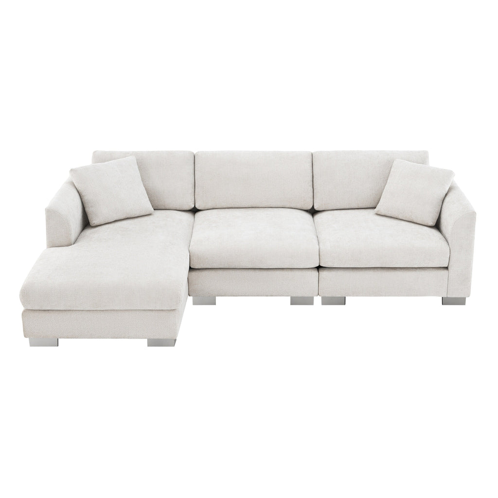 Cloud Sectional Sofa,L-Shaped Luxury Couch Set With 2 Free Pillows,4-Seat Chenille Indoor Furniture With Oversized Chaise