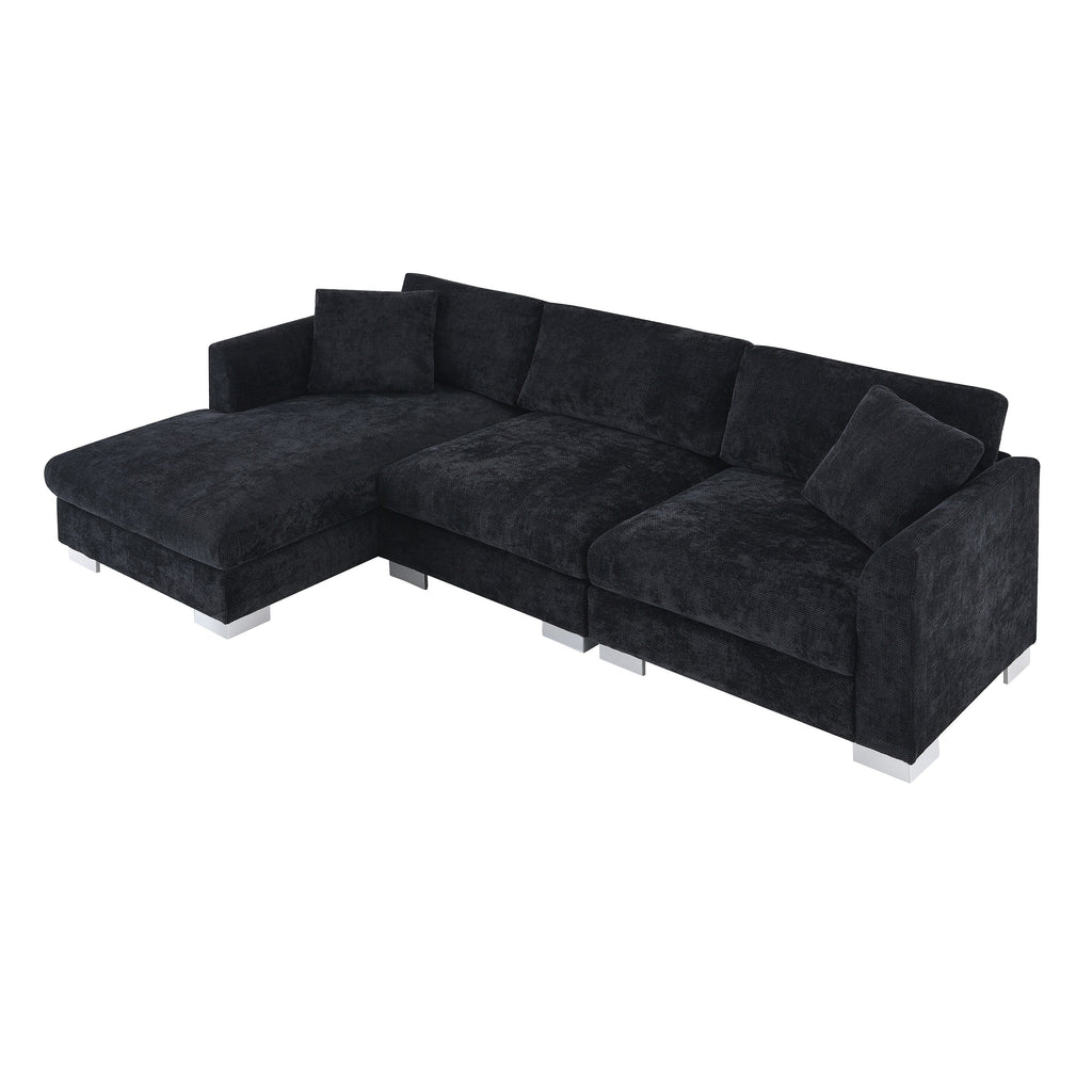 Cloud Sectional Sofa,L-Shaped Luxury Couch Set With 2 Free Pillows,4-Seat Chenille Indoor Furniture With Oversized Chaise