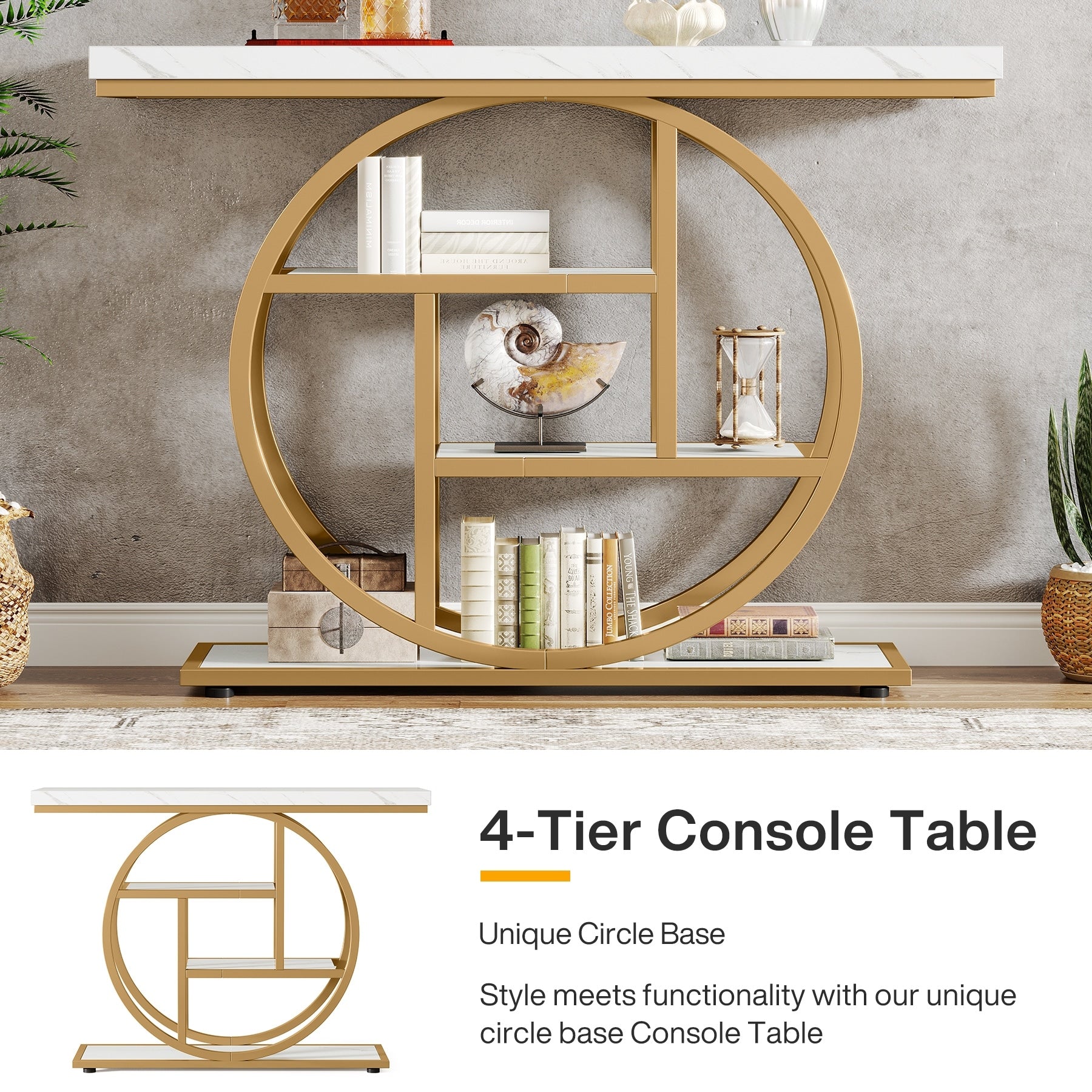 Console Table for Entryway, Industrial 4-Tier Sofa Table Behind Couch