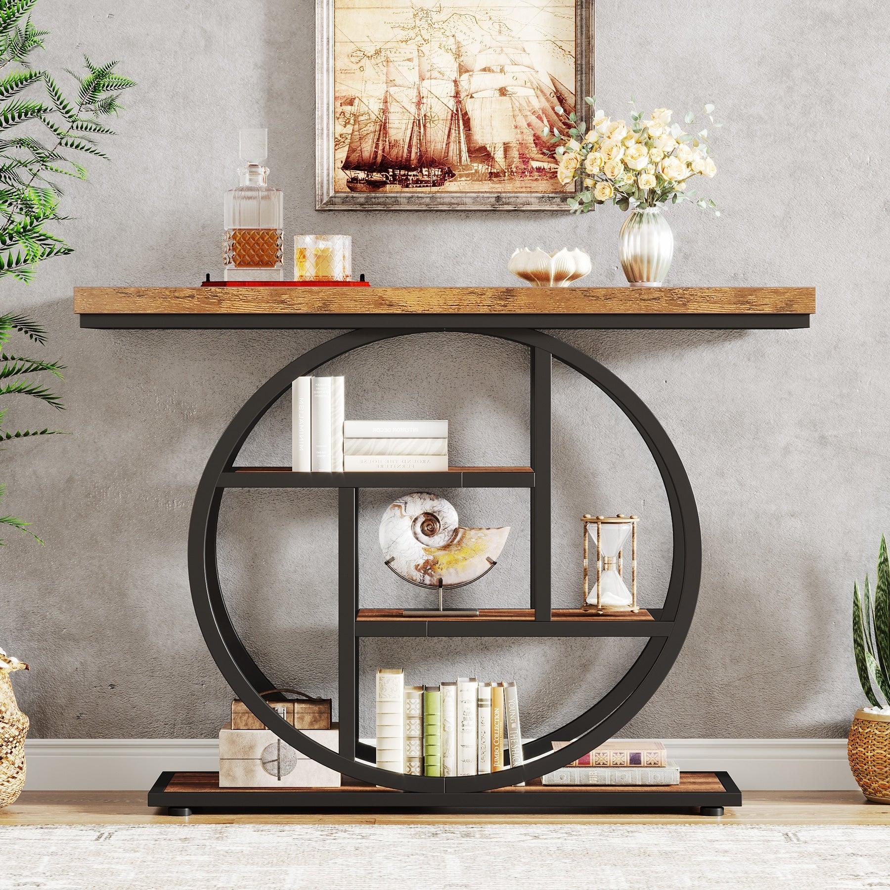 Console Table for Entryway, Industrial 4-Tier Sofa Table Behind Couch