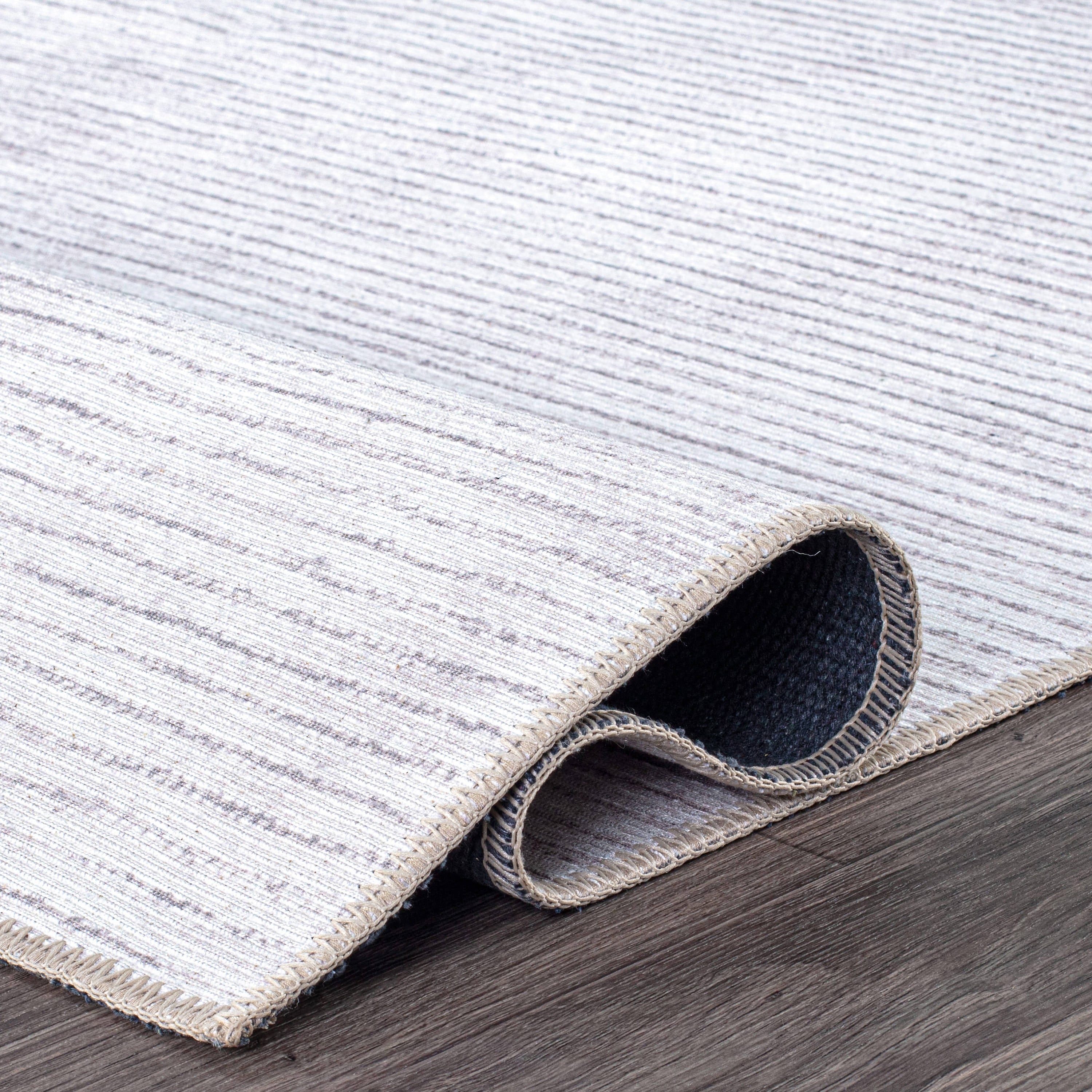 Contemporary Distressed Stripe Machine Washable Area Rug