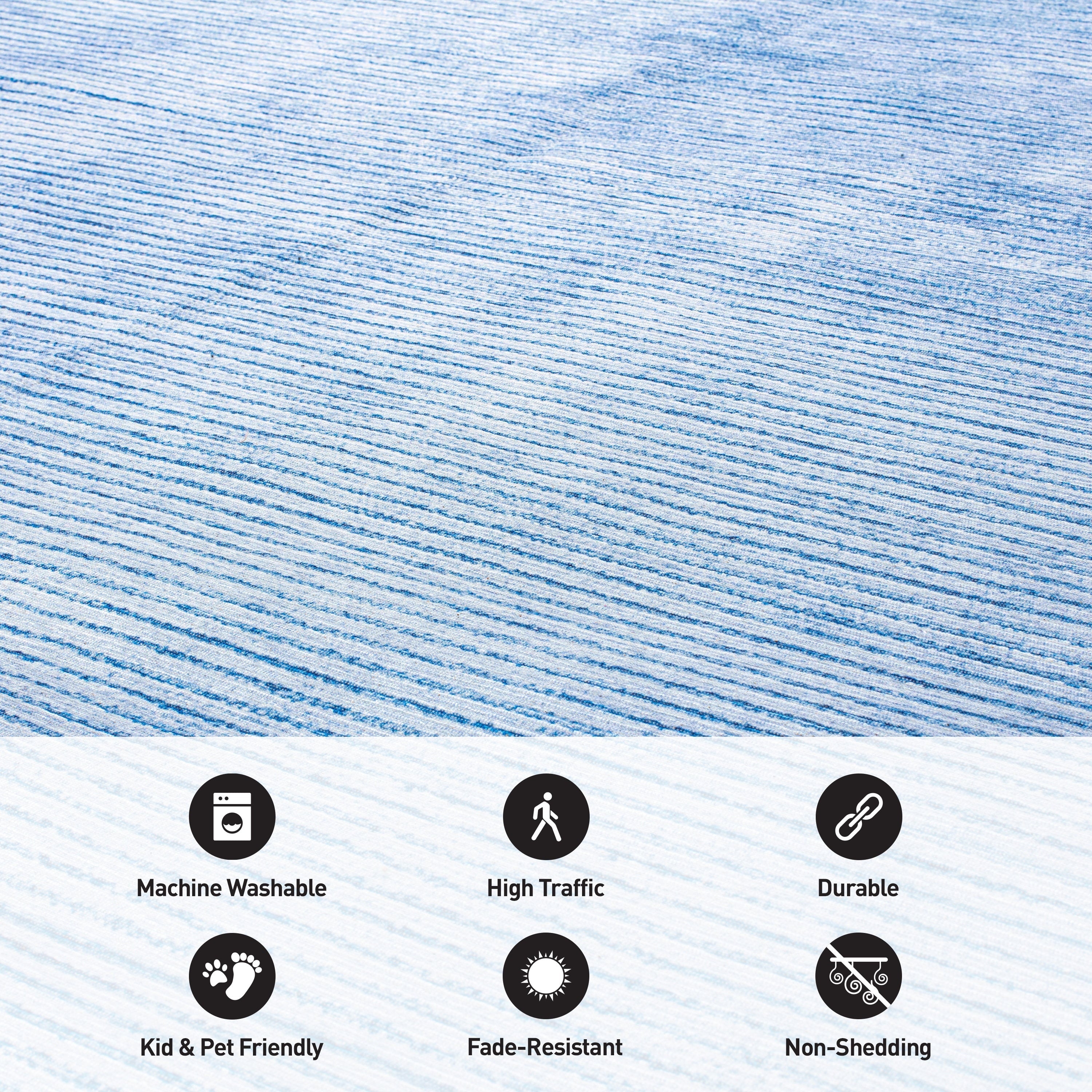 Contemporary Distressed Stripe Machine Washable Area Rug