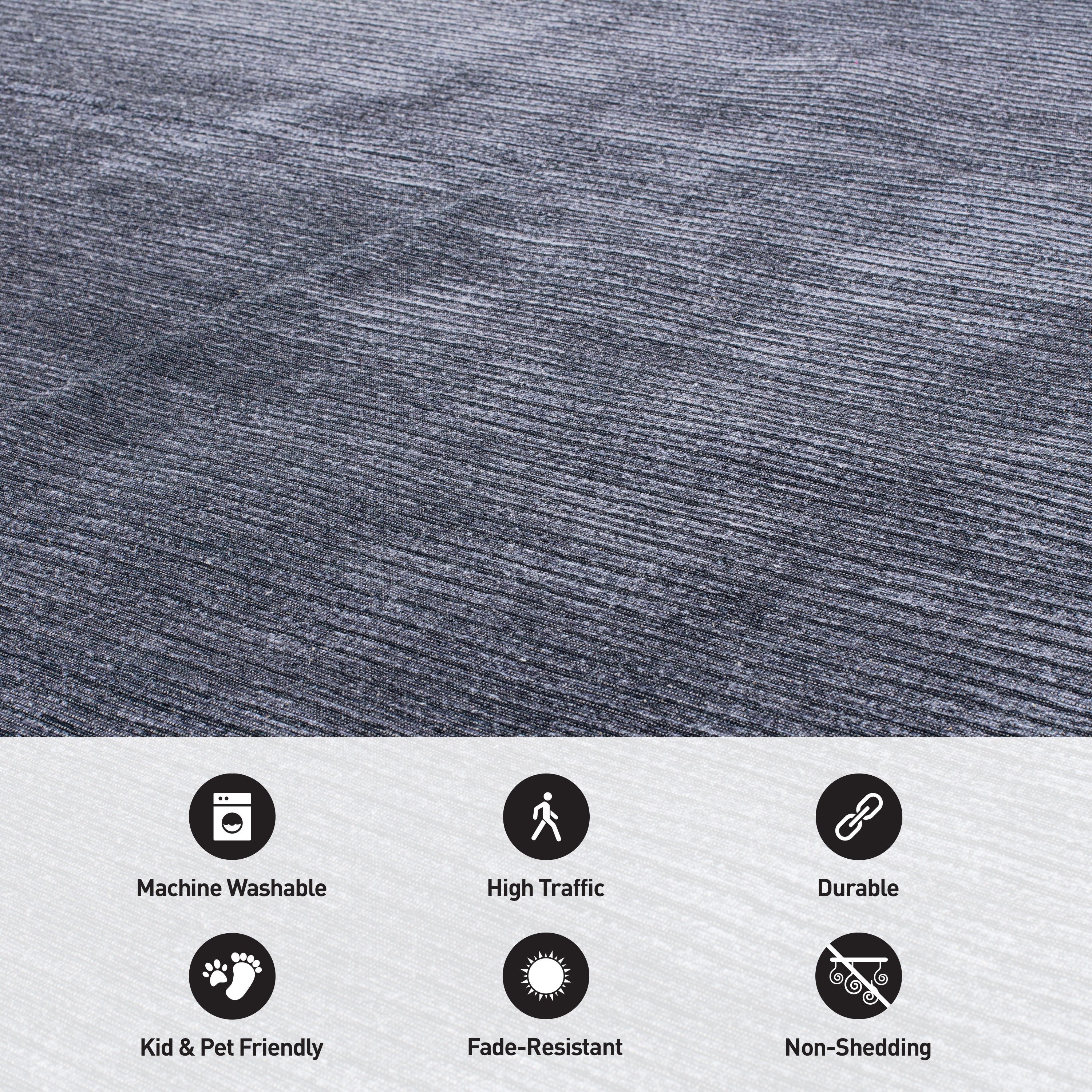 Contemporary Distressed Stripe Machine Washable Area Rug