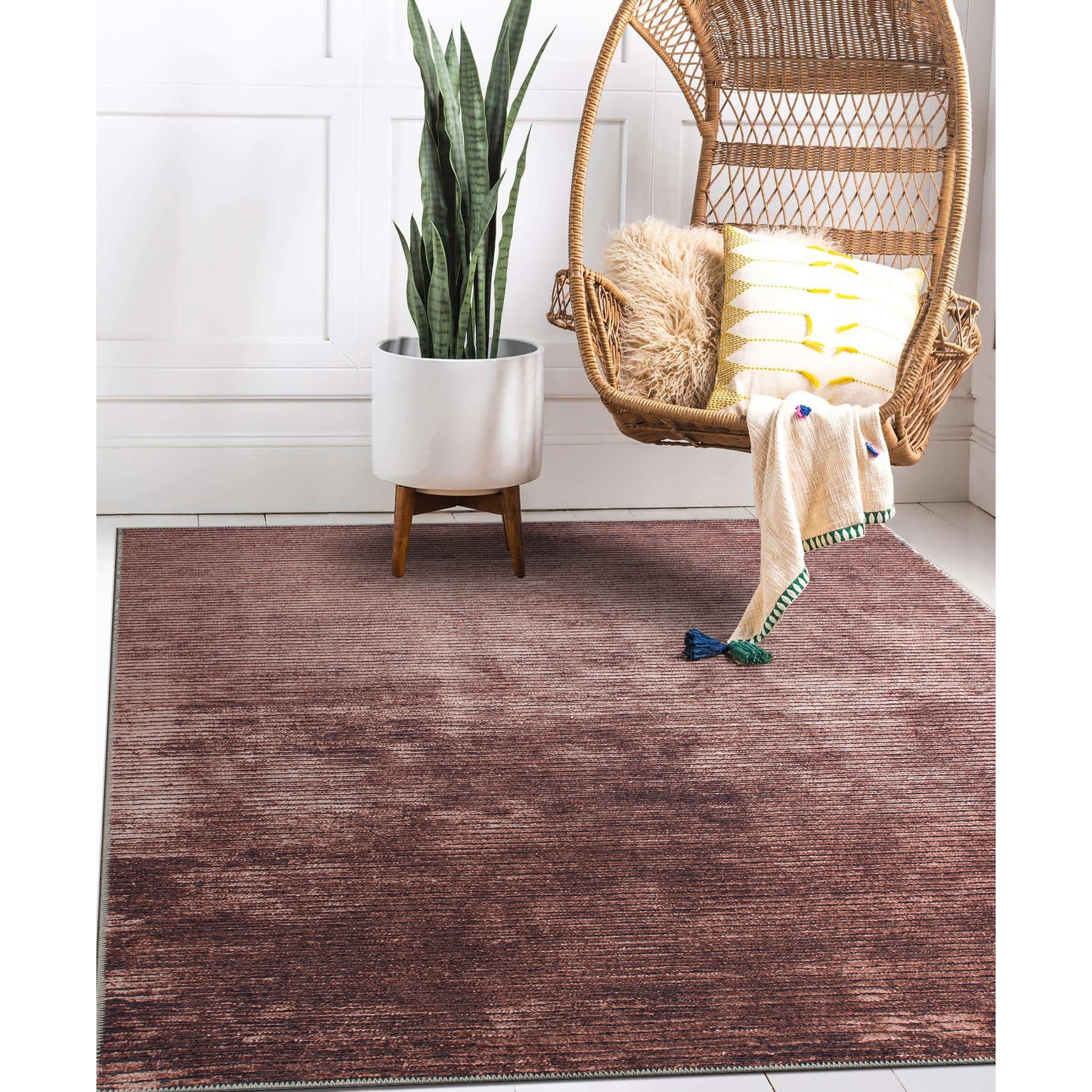 Contemporary Distressed Stripe Machine Washable Area Rug