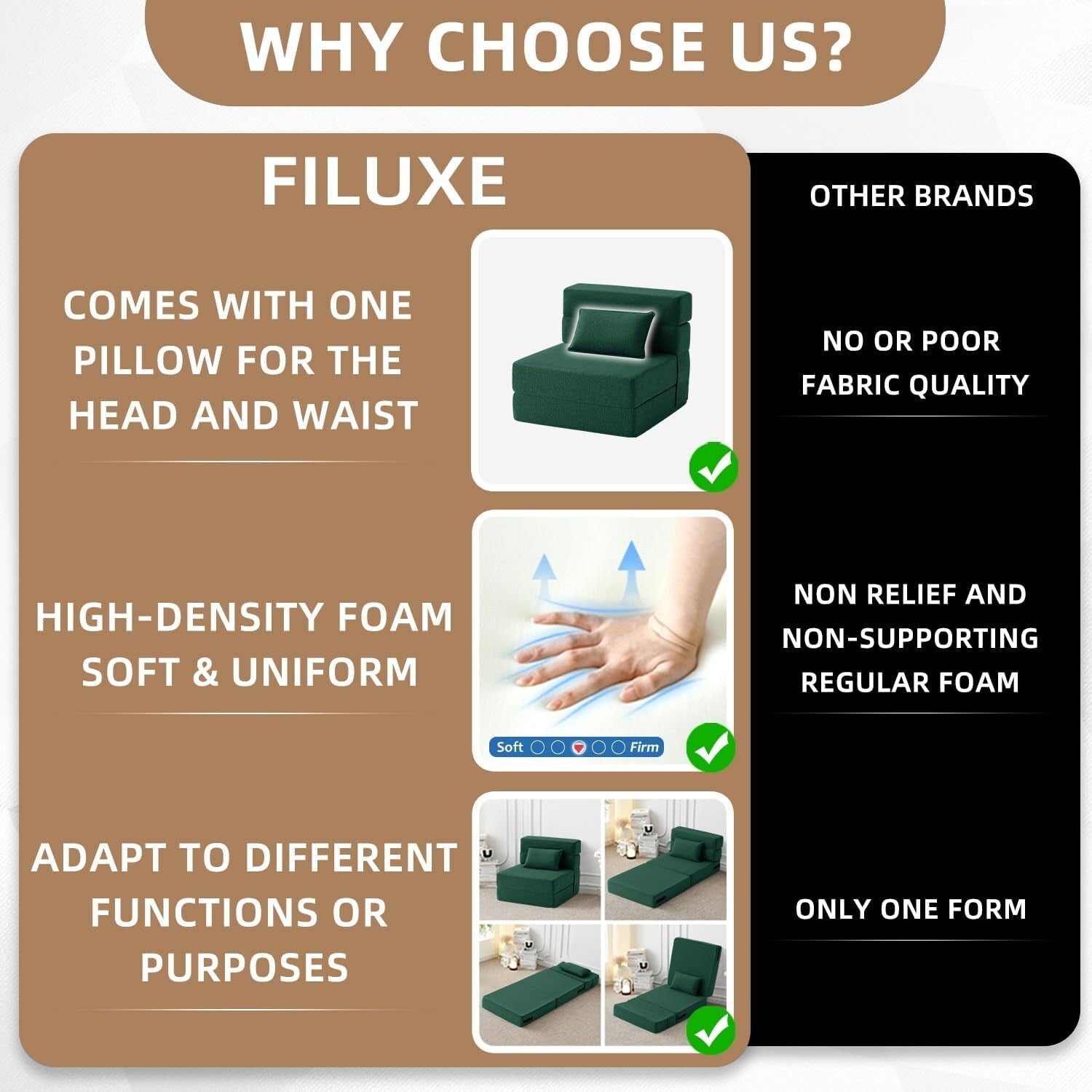 Convertible Folding Sofa Bed - Modern Linen Sleeper Chair with Pillow & Foldable Mattress for Living Room/Dorm/Guest