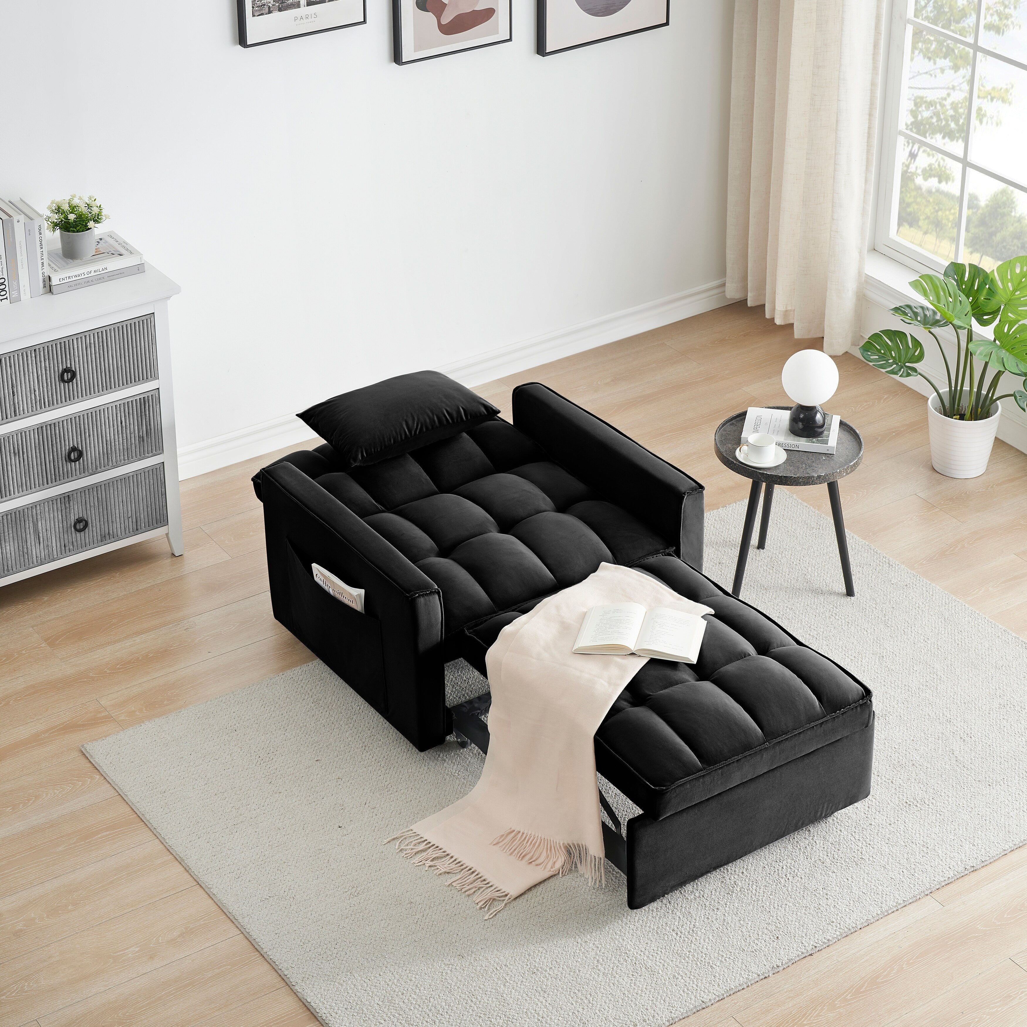 Convertible Sofa Bed with Adjustable Back and Wheel