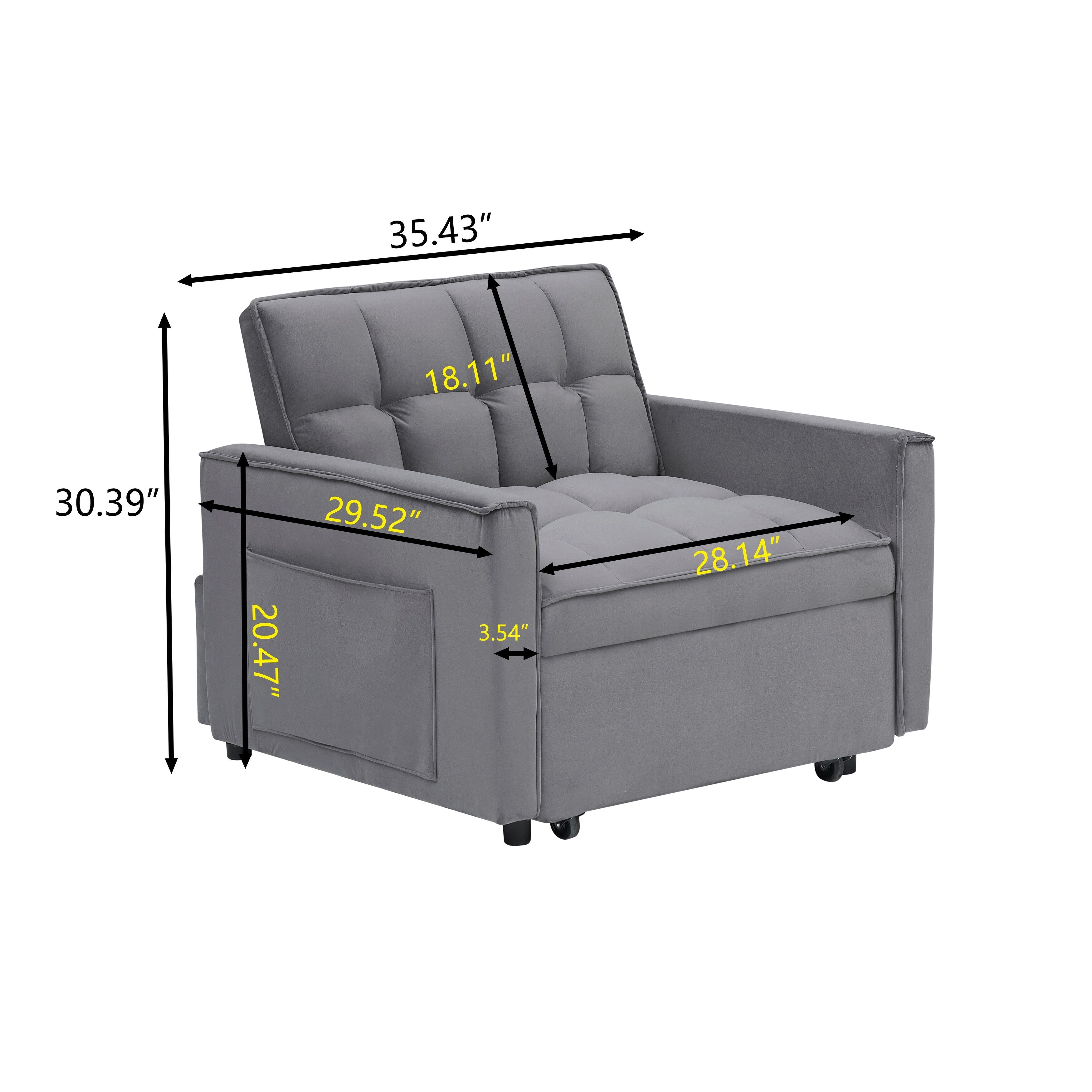 Convertible Sofa Bed with Adjustable Back and Wheel