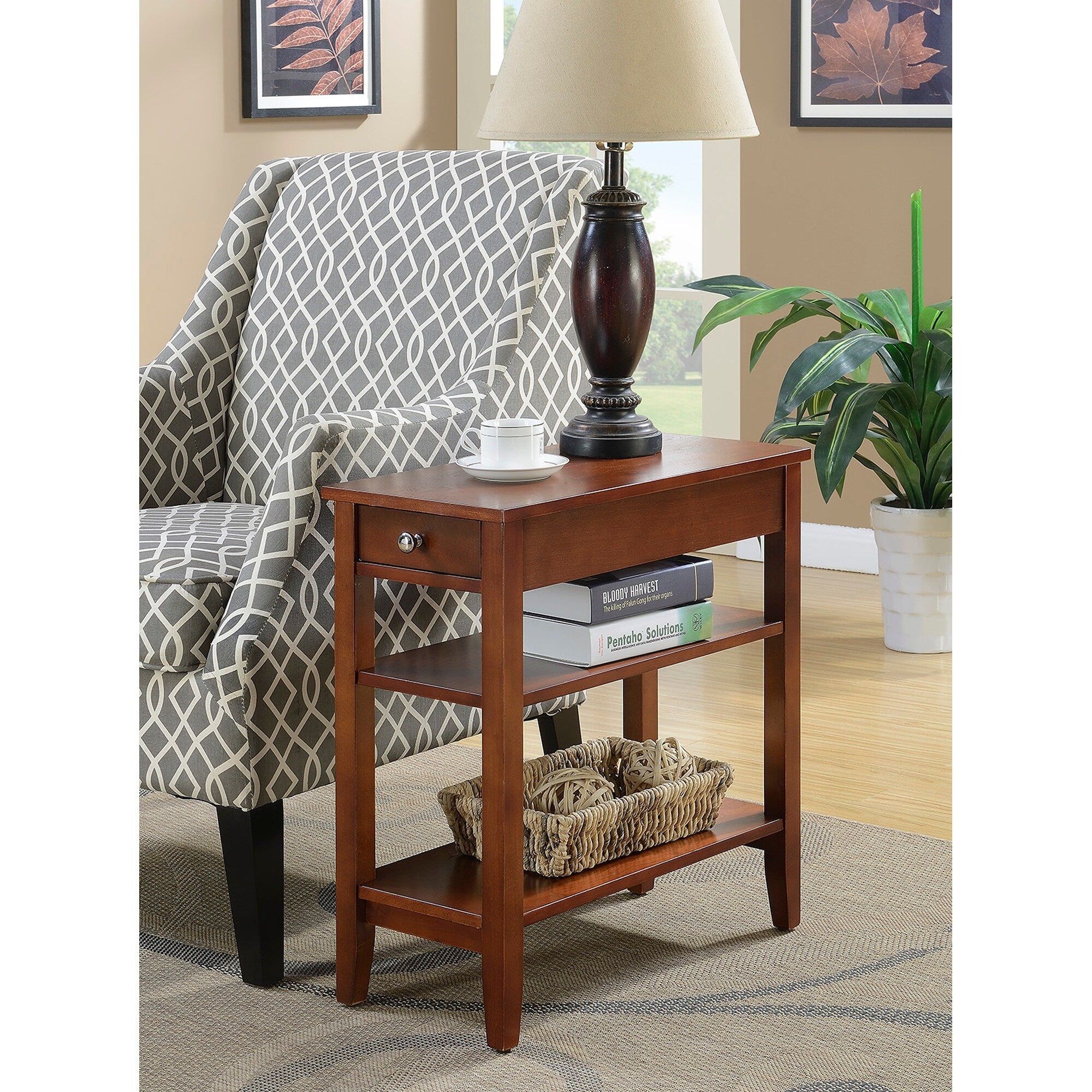 Convenience Concepts American Heritage 1 Drawer Chairside End Table with Shelves