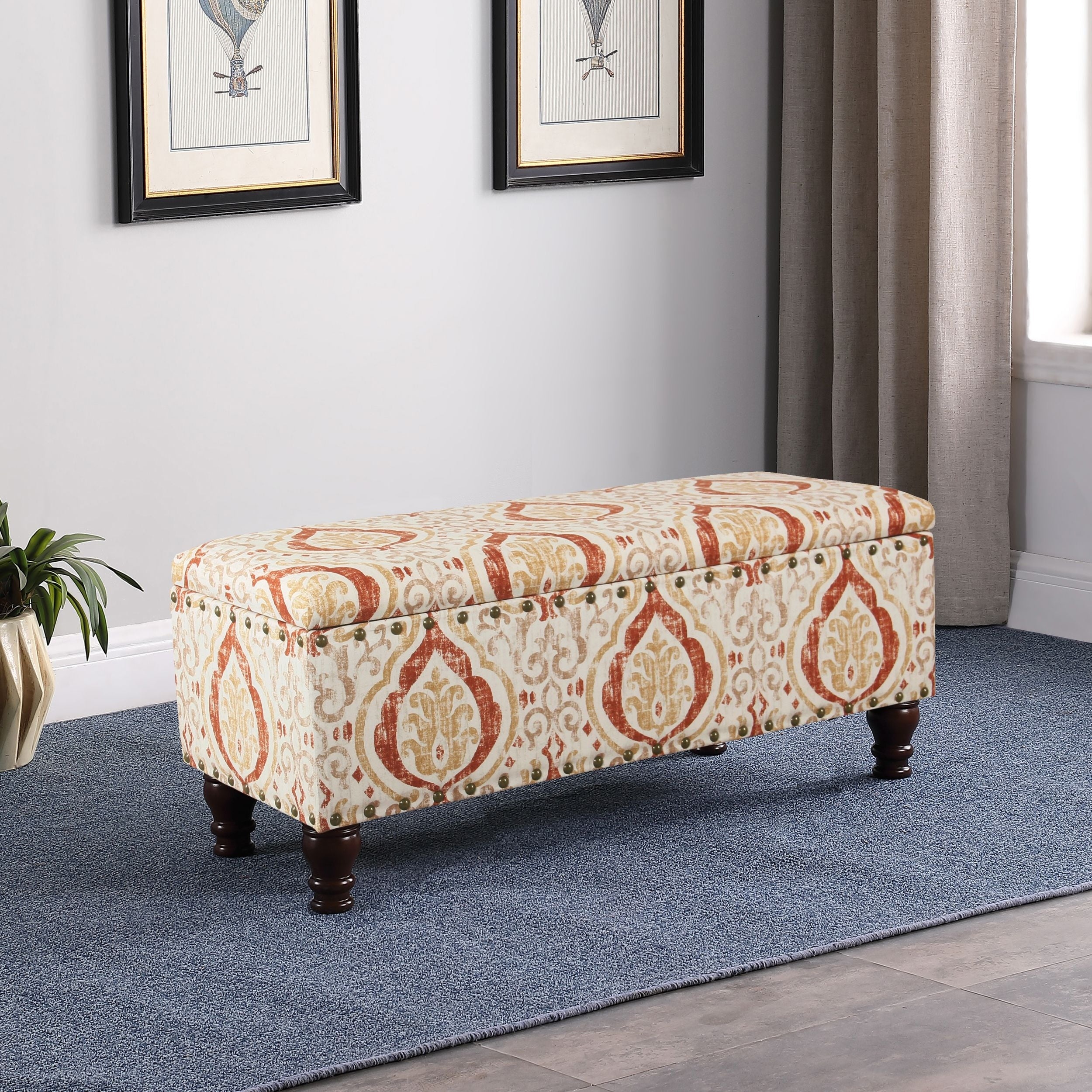 Copper Grove Muscari Upholstered Storage Bench with Nailhead Trim