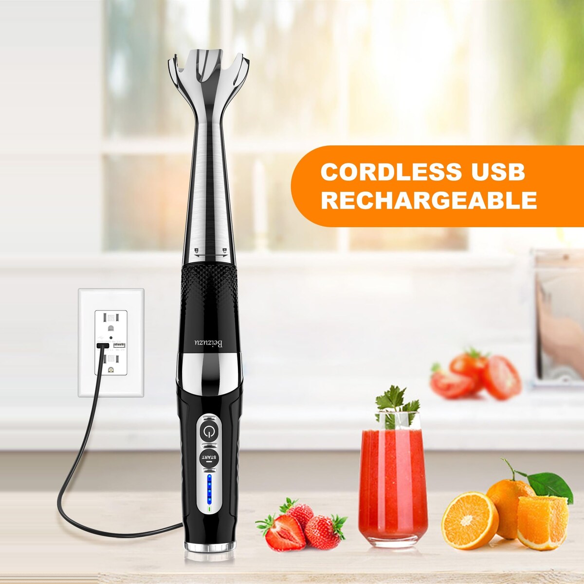 Cordless Hand Blender: 4-in-1 USB Rechargeable Immersion Blender, 21 Variable Speeds & 3-Angle Adjustable with 700ml Chopper