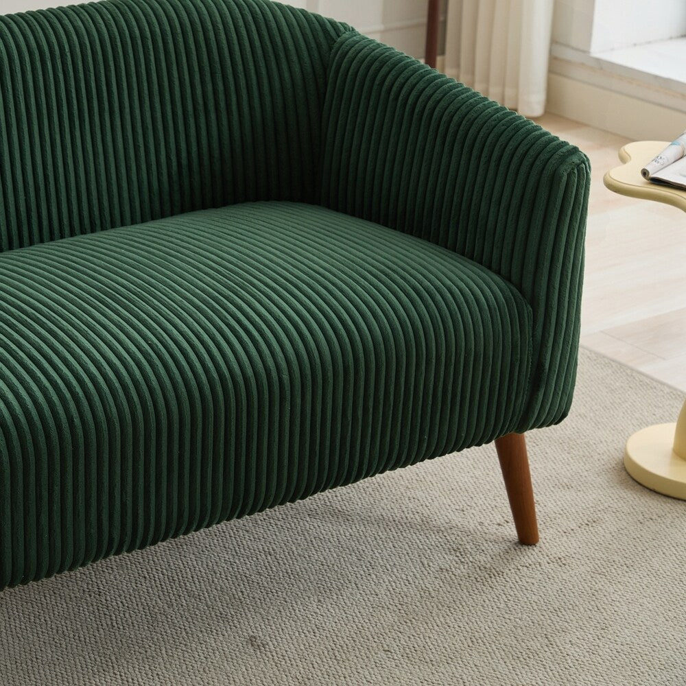 Corduroy Fabric Upholstered 2-Seat Sofa with Wooden Walnut Legs