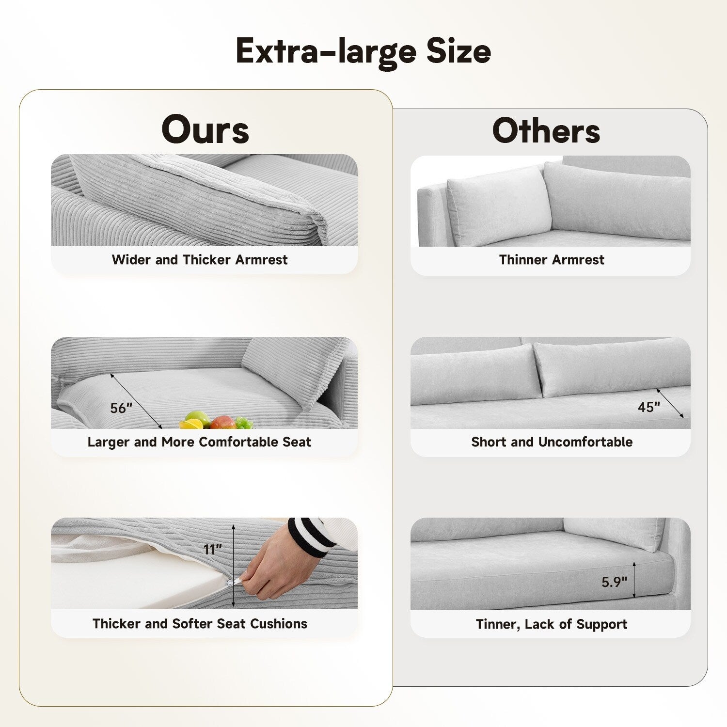 Corduroy Sectional Sofa with Removable Ottomans & Ultra-soft Cushions for Living Room & Bedroom