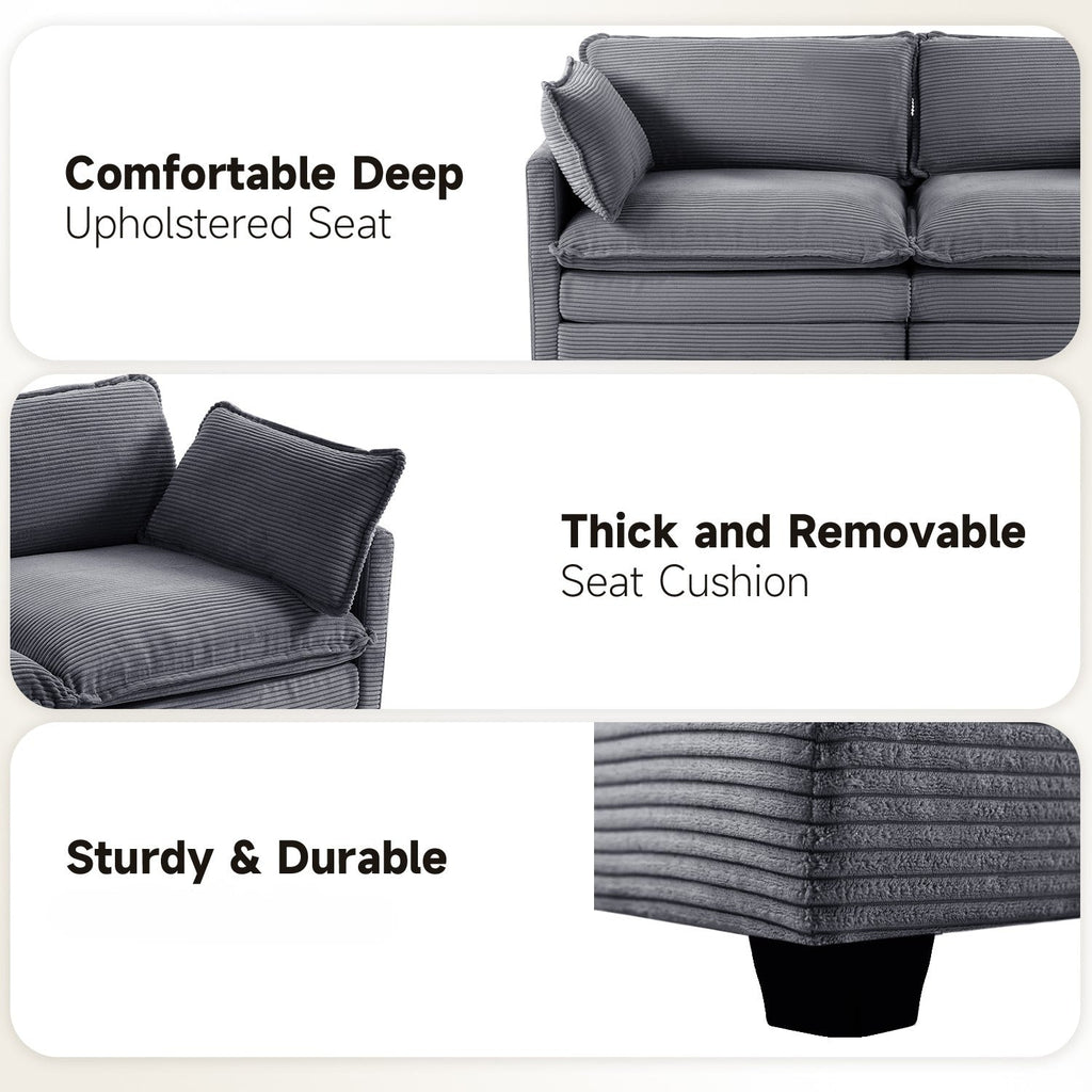 Corduroy Sectional Sofa with Removable Ottomans & Ultra-soft Cushions for Living Room & Bedroom