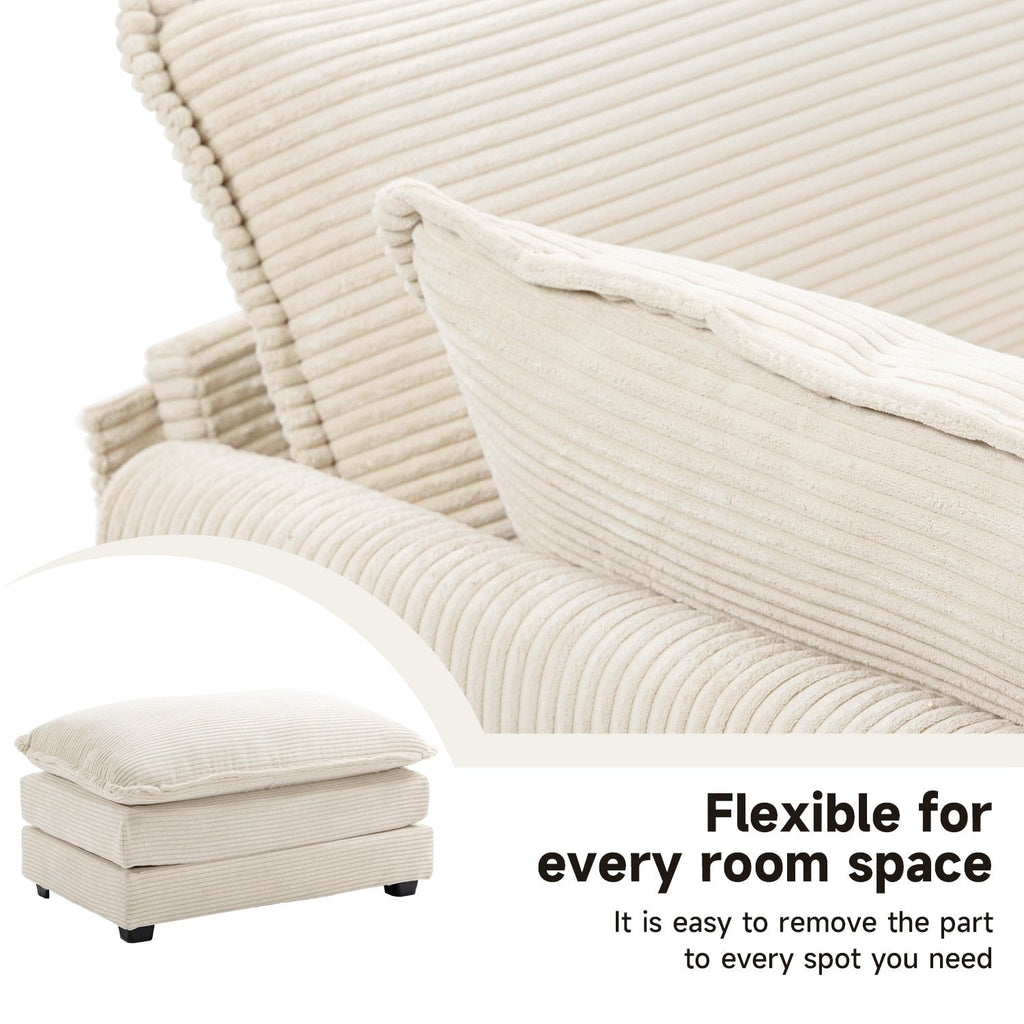 Corduroy Sectional Sofa with Removable Ottomans & Ultra-soft Cushions for Living Room & Bedroom