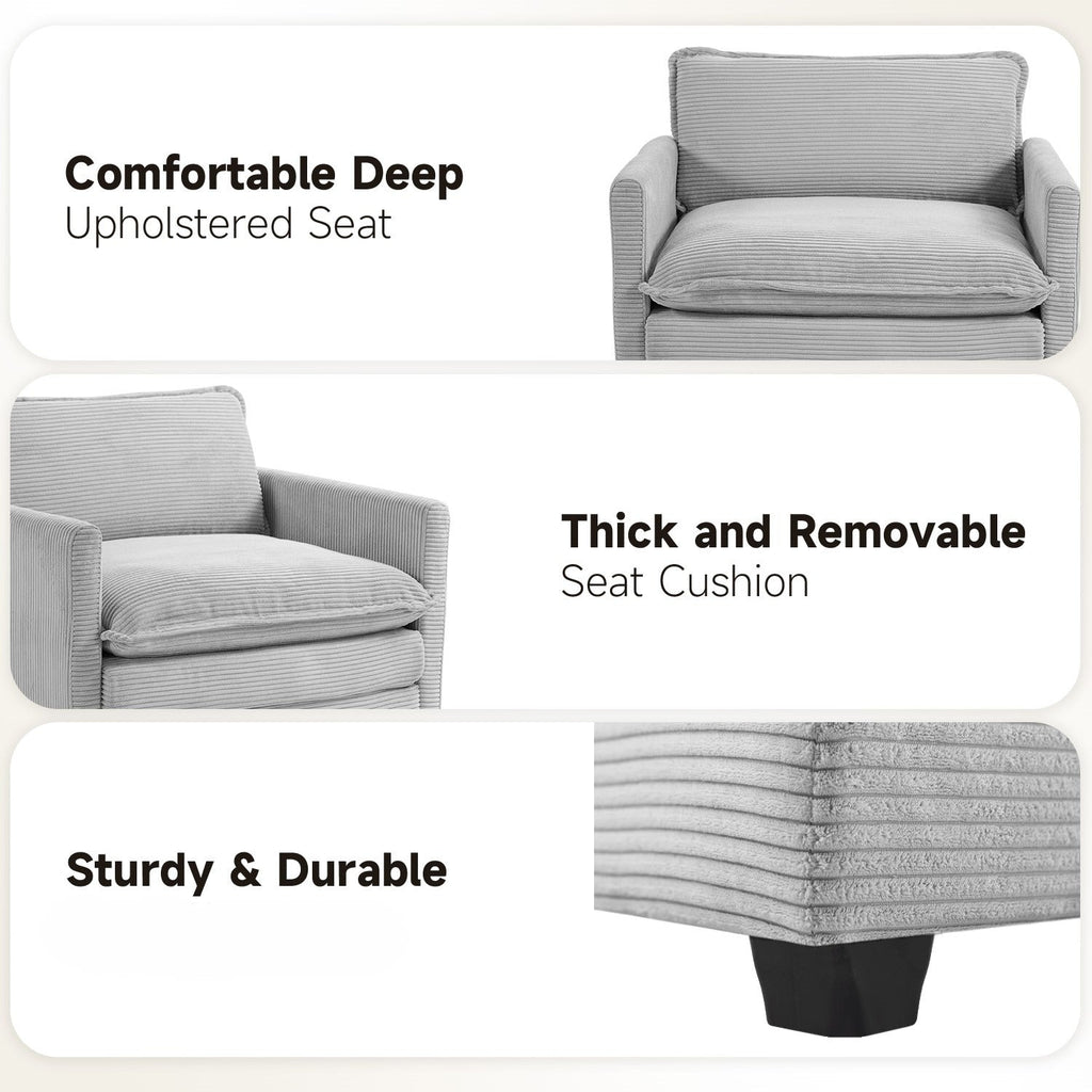 Corduroy Sectional Sofa with Removable Ottomans & Ultra-soft Cushions for Living Room & Bedroom