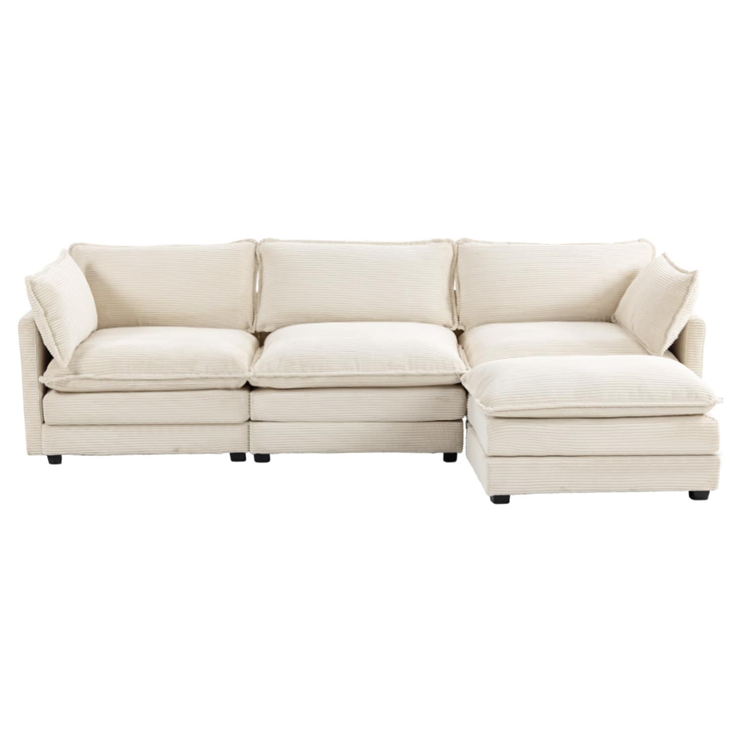 Corduroy Sectional Sofa with Removable Ottomans & Ultra-soft Cushions for Living Room & Bedroom