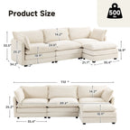 Corduroy Sectional Sofa with Removable Ottomans & Ultra-soft Cushions for Living Room & Bedroom