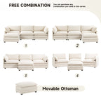 Corduroy Sectional Sofa with Removable Ottomans & Ultra-soft Cushions for Living Room & Bedroom