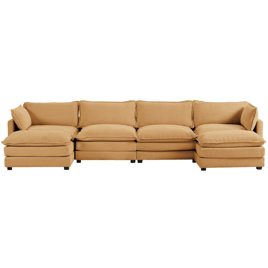 Corduroy Sectional Sofa with Removable Ottomans & Ultra-soft Cushions for Living Room & Bedroom