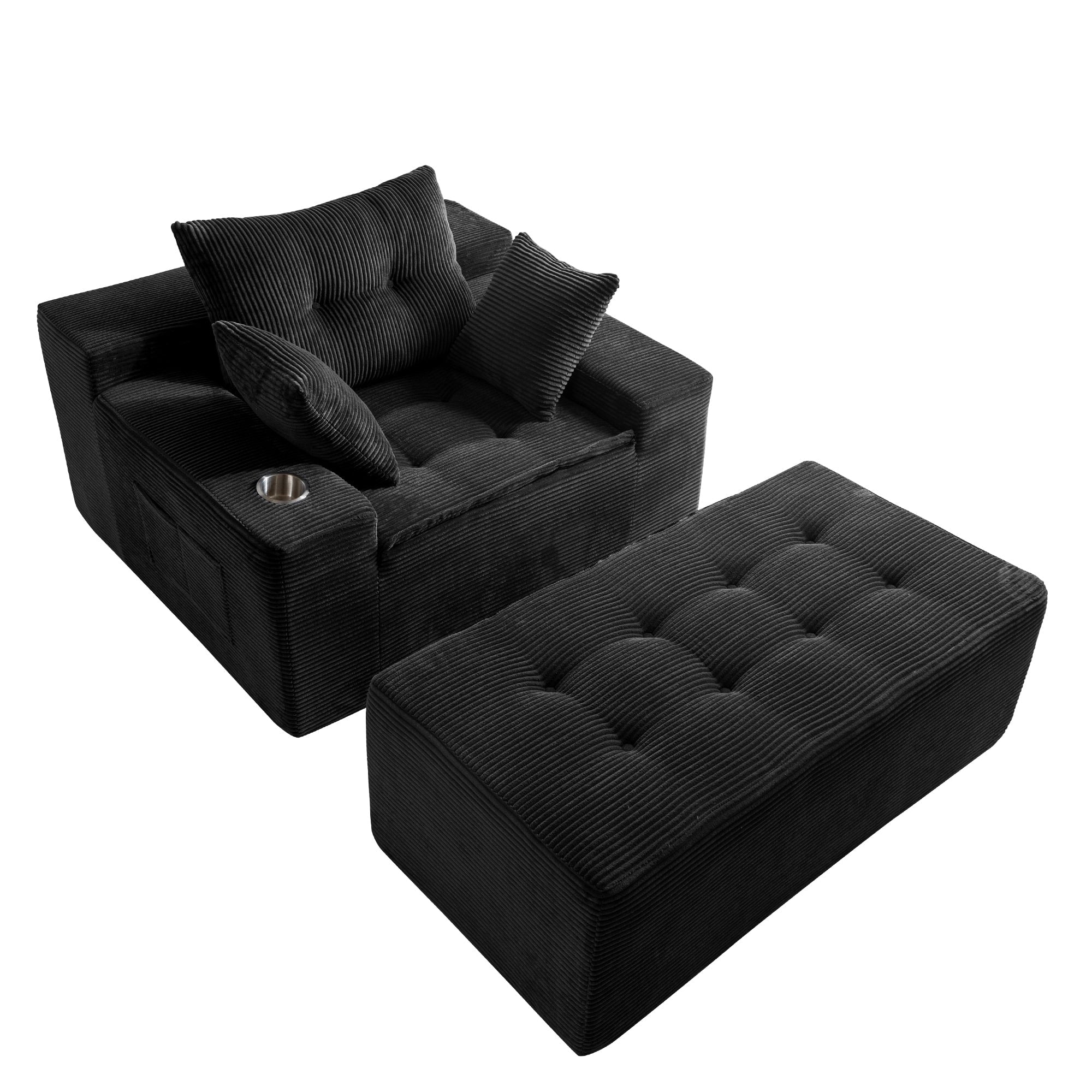 Corduroy Upholstered Memory Foam Sofa With Ottoman Upholstered Bean Bag Couch - 48.4Lx67.7Wx24.4H