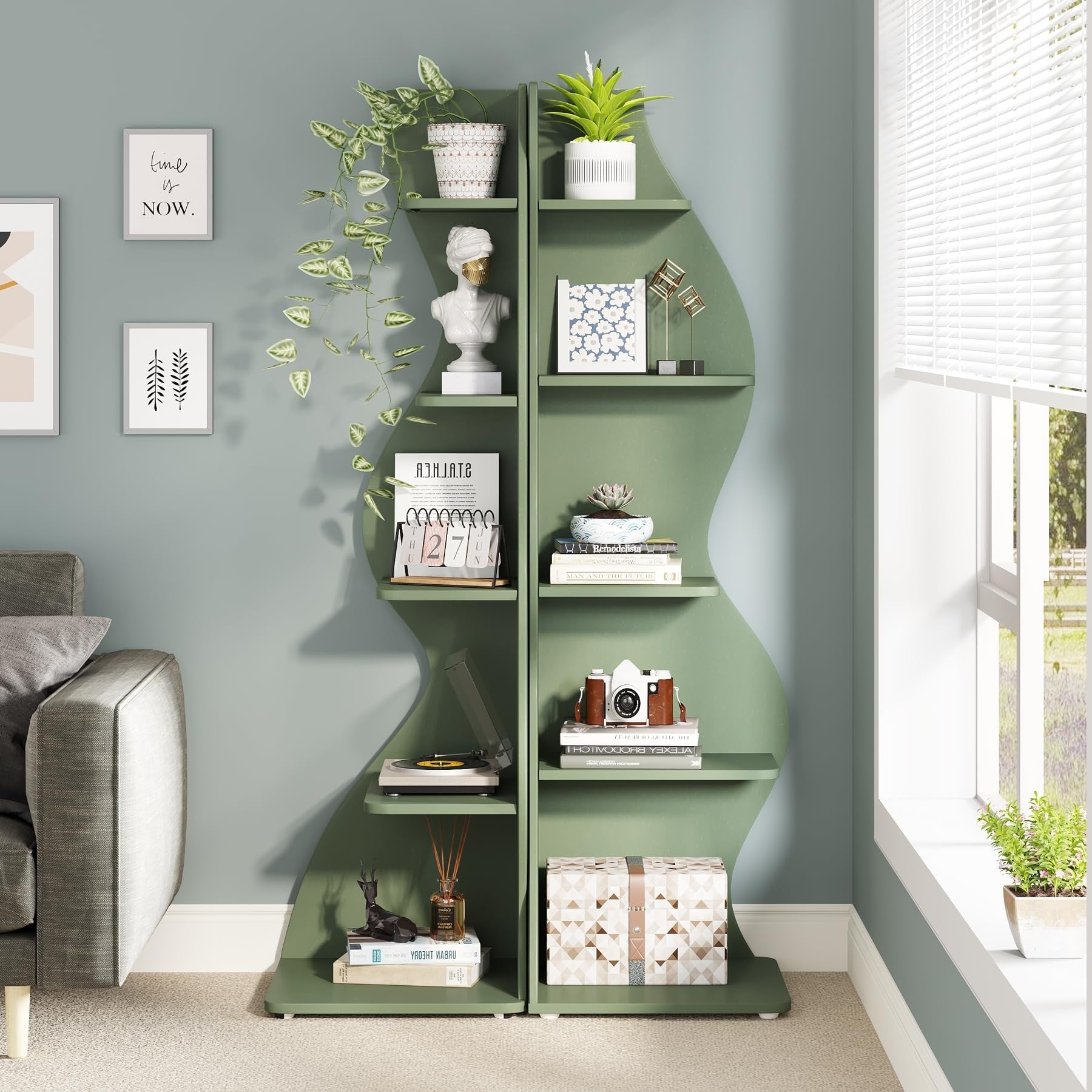 Corner Shelf Bookcase Bookshelf with Unique Shape for Living Room, Home Office