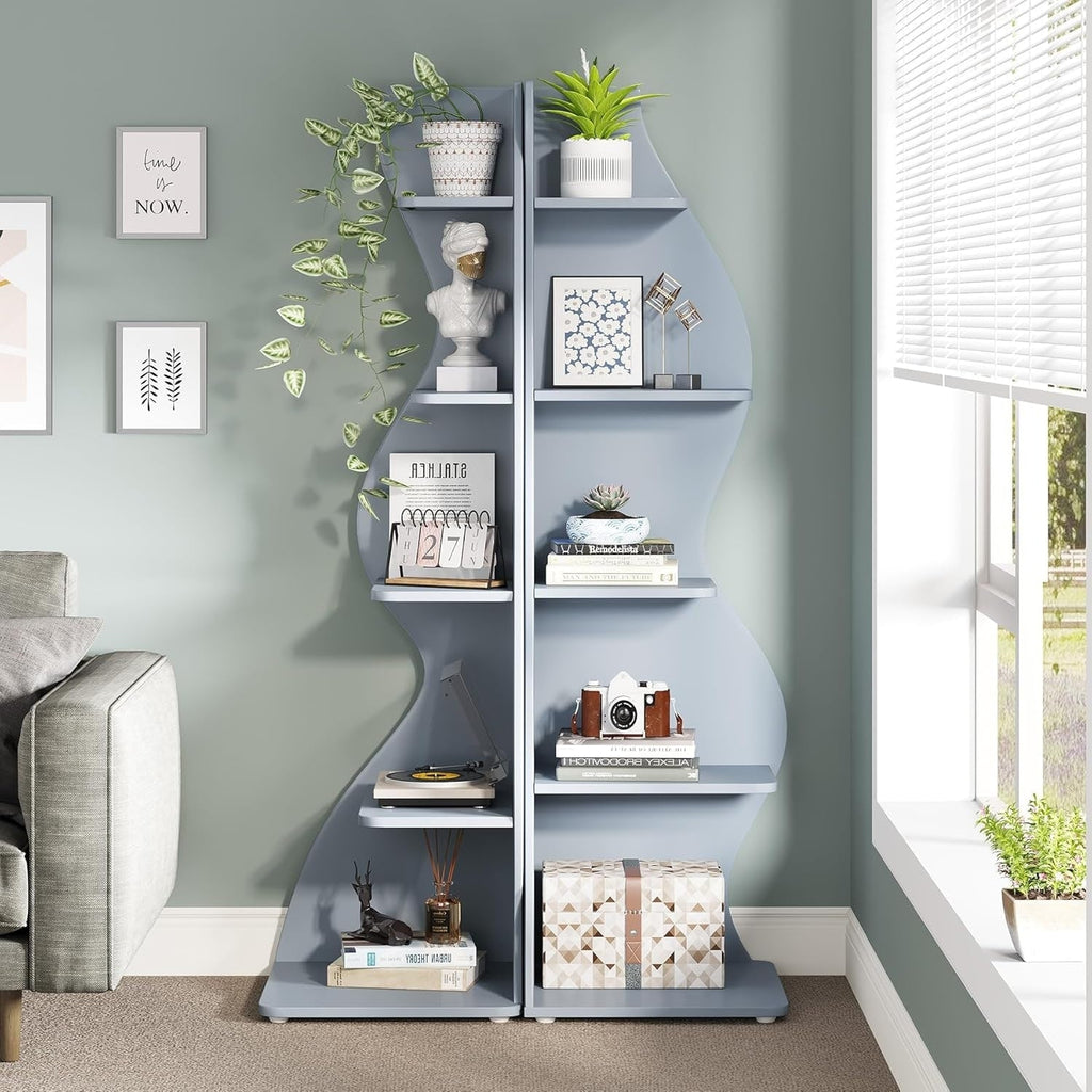 Corner Shelf Bookcase Bookshelf with Unique Shape for Living Room, Home Office