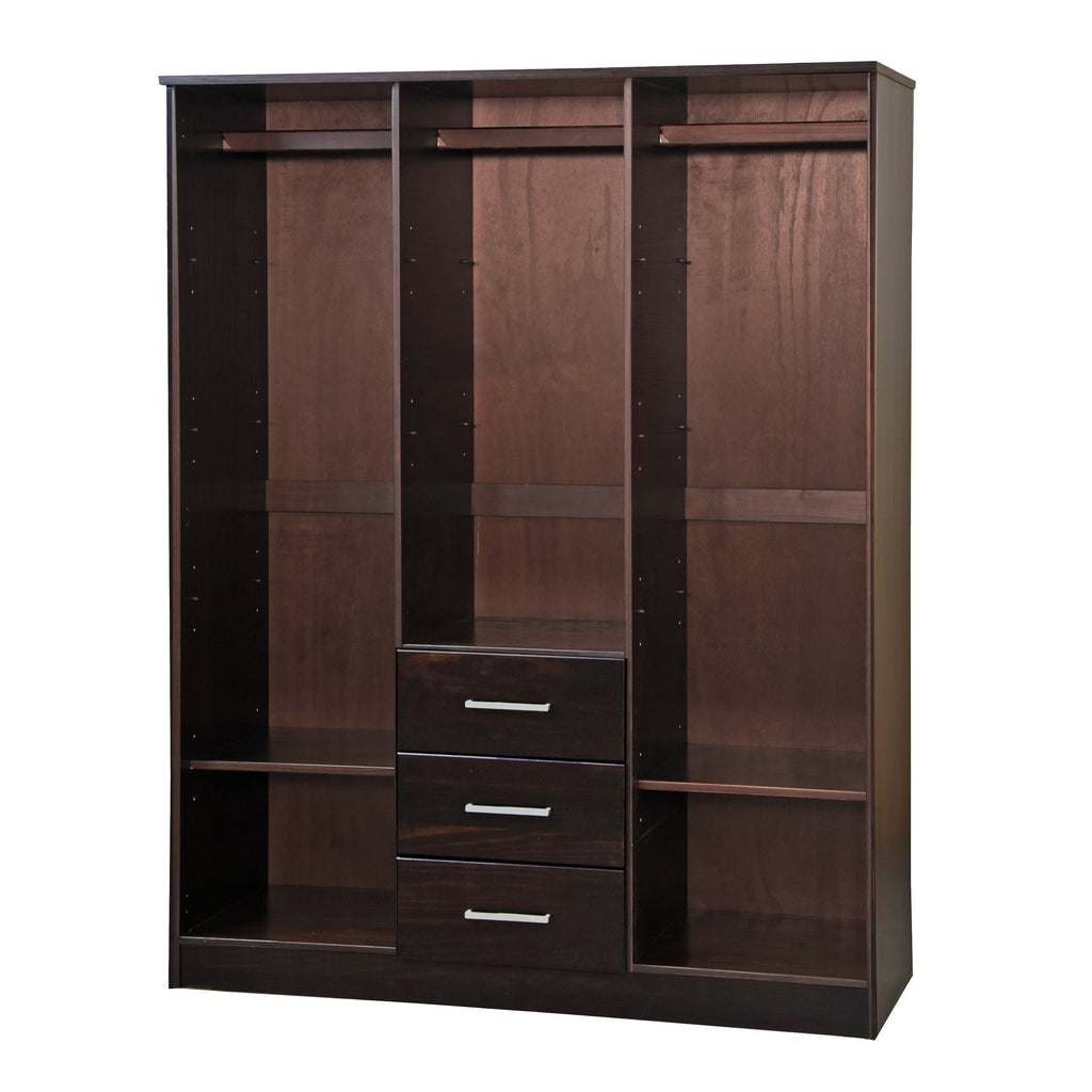 Palace Imports 100% Solid Wood Cosmo 3-Door Wardrobe Armoire with Solid Wood or Mirrored Doors