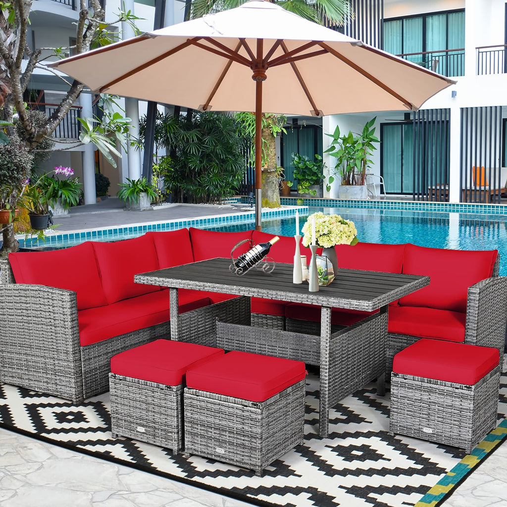 Costway 7 PCS Patio Rattan Dining Set Sectional Sofa Couch Ottoman - See Details