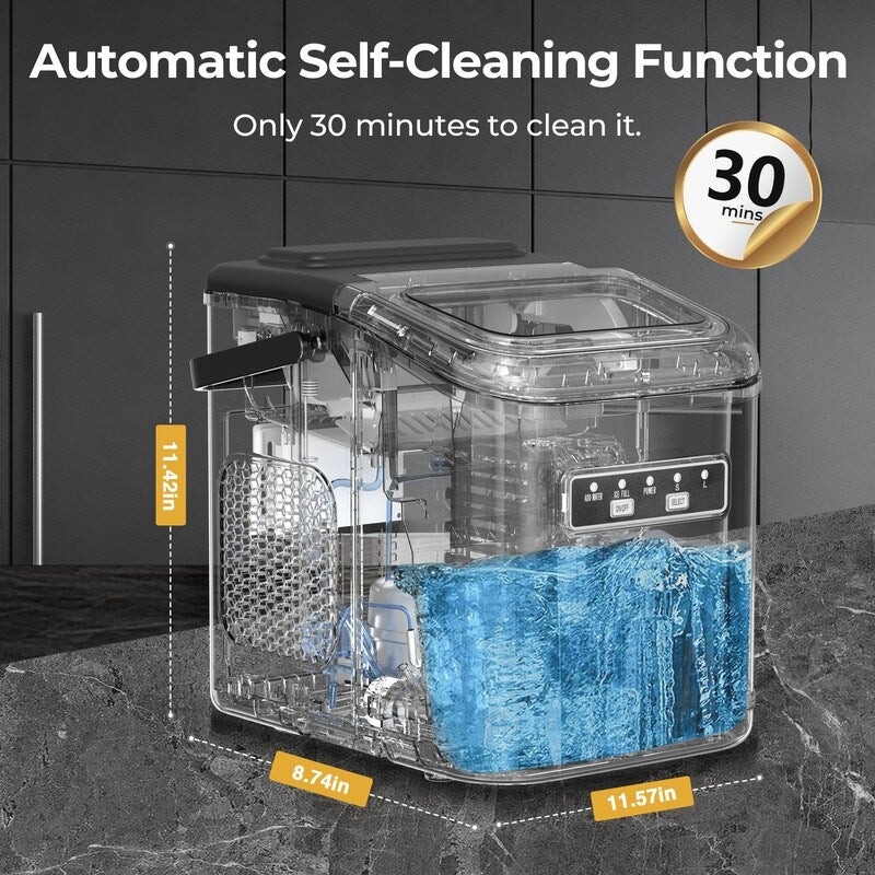 Countertop Ice Maker with Ice Scoop and Basket, 9 Cubes in 6 Mins, 26.5lbs/24h, 2 Sizes of Bullet Ice, Self-Cleaning