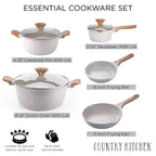 Country Kitchen Non-Stick Cast Aluminum Cookware Set - Durable Kitchen Cookware for Everyday Cooking, 6-11 Pc