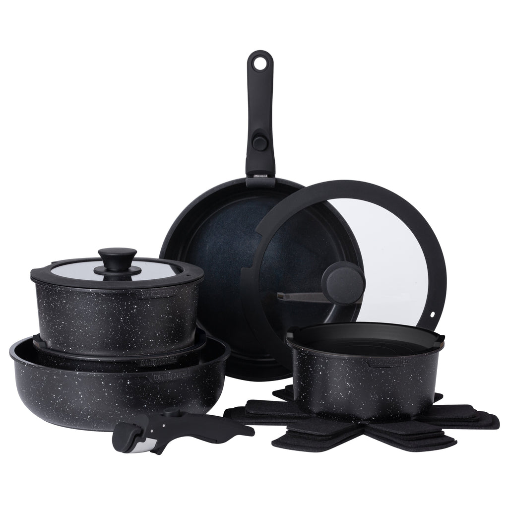 Country Kitchen RV Cookware- 13 Piece Aluminum Pots and Pans with Removable Handle Oven Safe