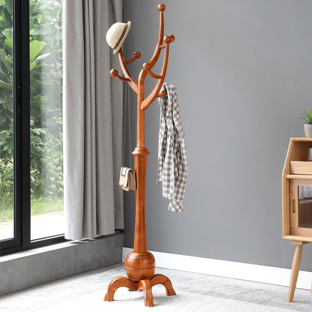 Tree-branch Rubberwood Freestanding Coat Rack with 8 Hooks - 24.5W x 70.87H