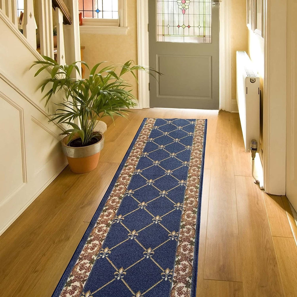 Custom Size Fleur De Lis 26 Inch Wide Non-Slip Stair Runner Rug