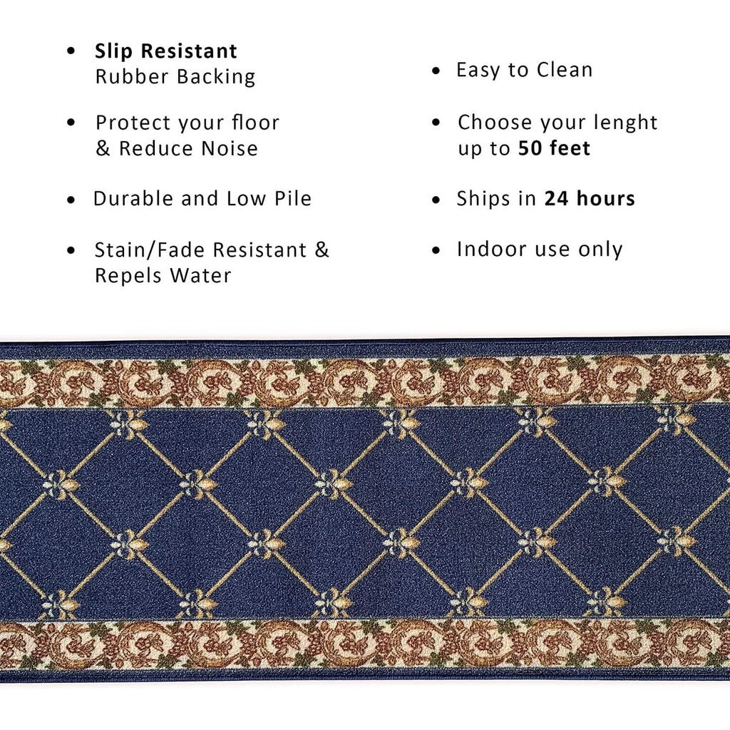 Custom Size Fleur De Lis 26 Inch Wide Non-Slip Stair Runner Rug