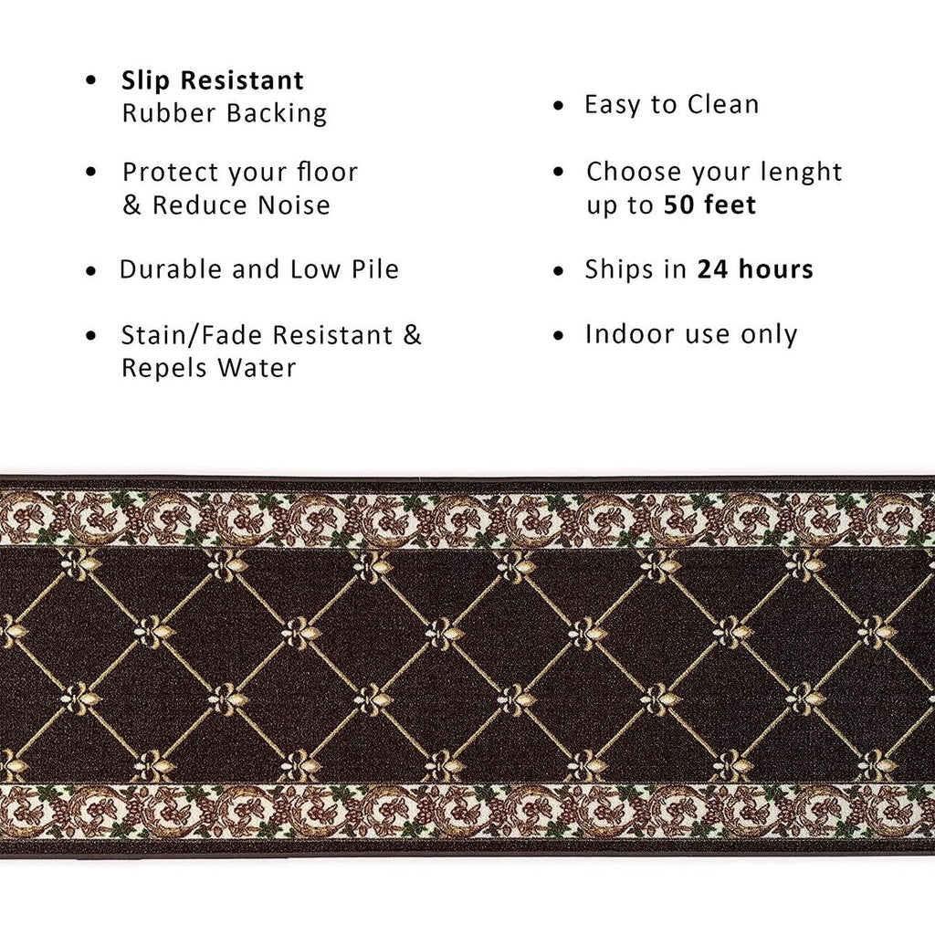 Custom Size Fleur De Lis 26 Inch Wide Non-Slip Stair Runner Rug