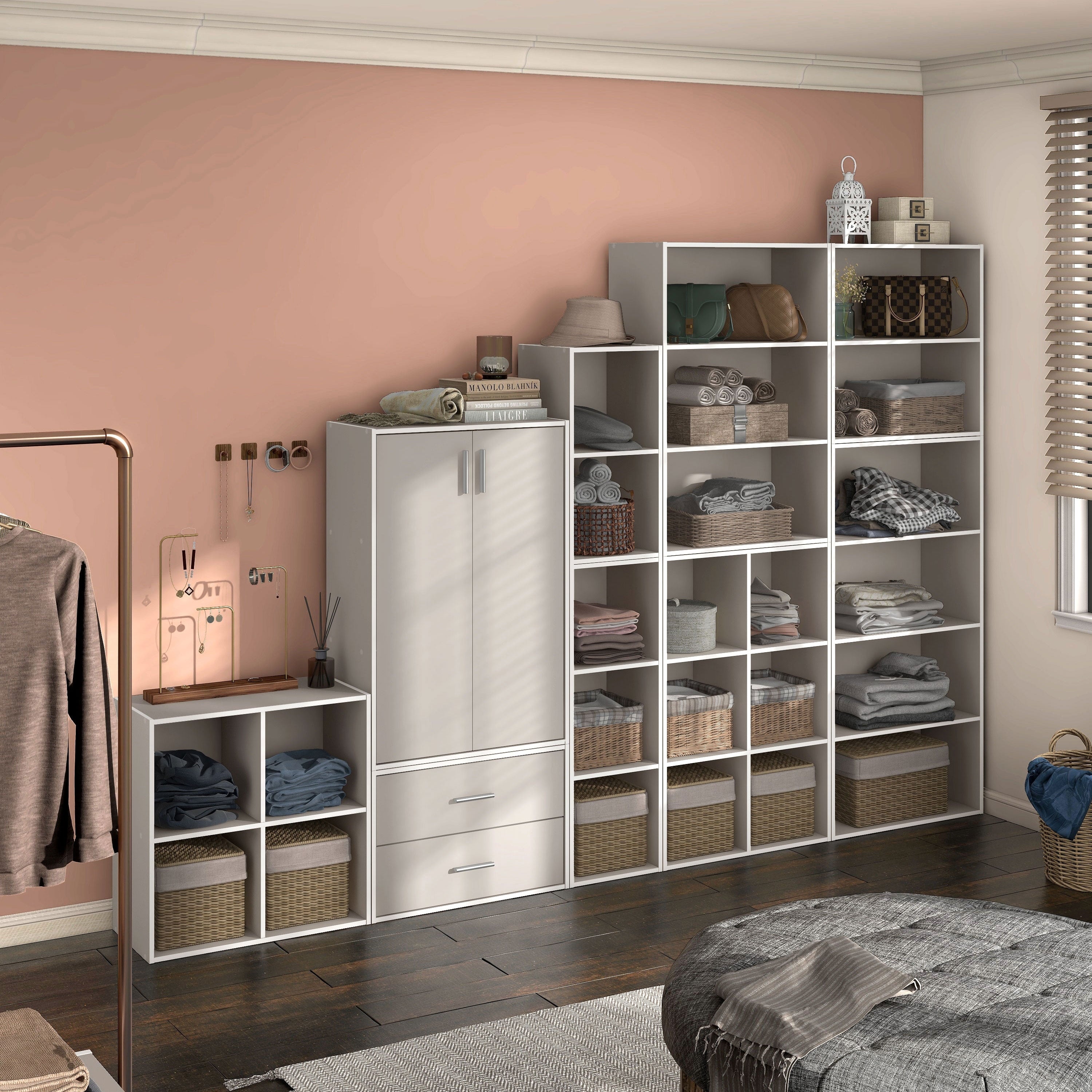 DH BASIC Modern Wood Customizable Stackable Storage Organizer - Cube Shelves, Drawer Cabinet, Bookcase with Doors by Denhour