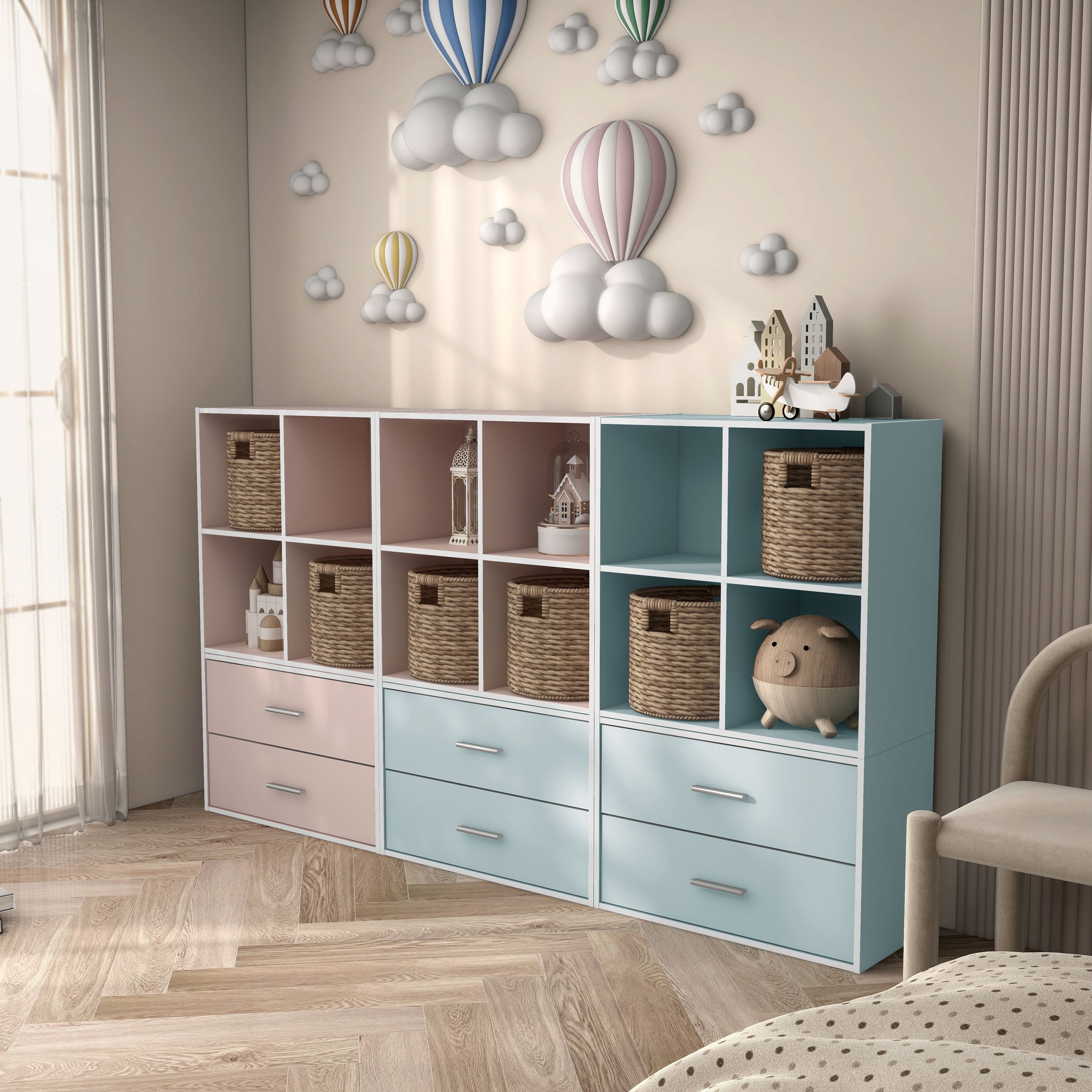 DH BASIC Modern Wood Customizable Stackable Storage Organizer - Cube Shelves, Drawer Cabinet, Bookcase with Doors by Denhour