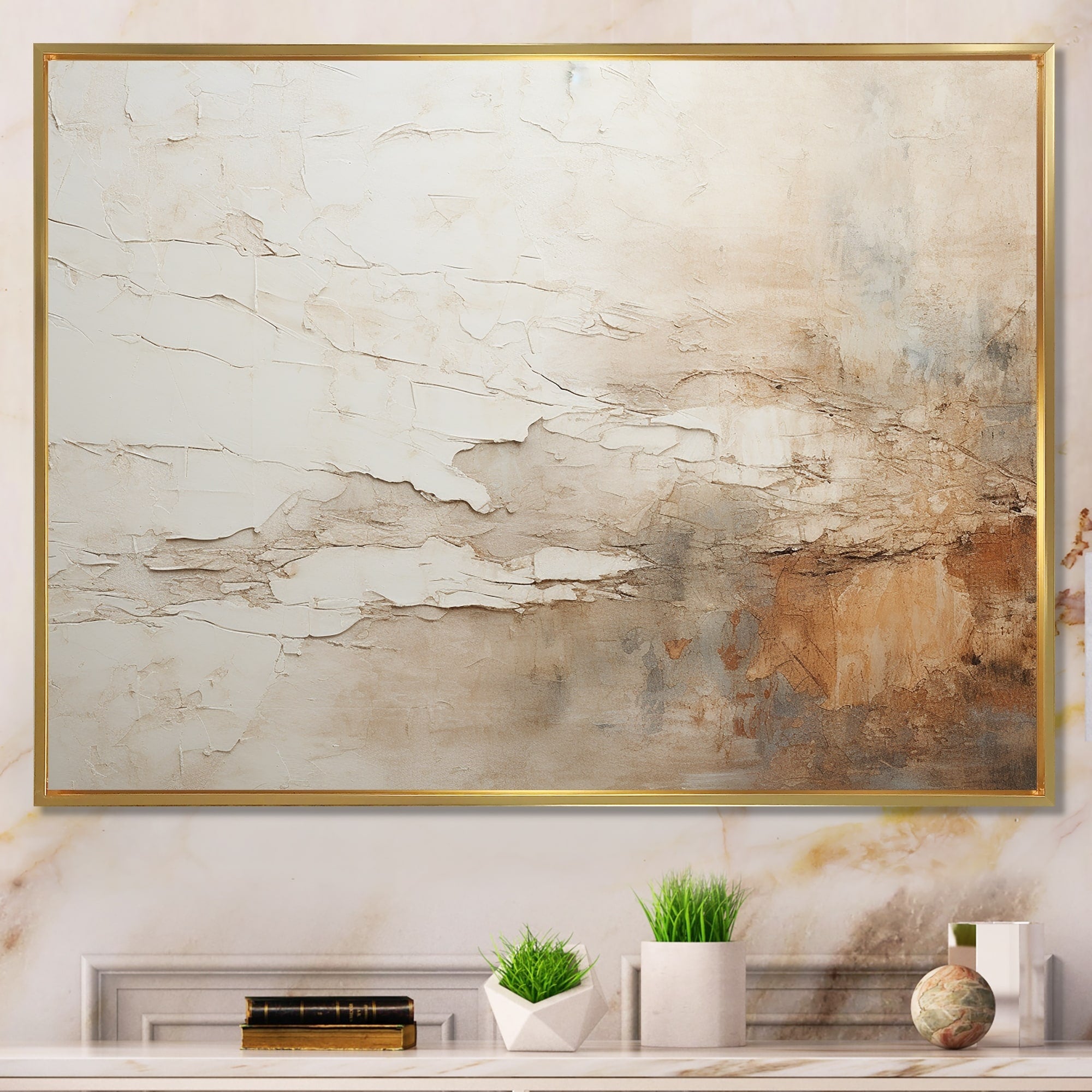 Designart Beige And Brown Paint Fusion Abstract Painting Framed Wall Art Living Room