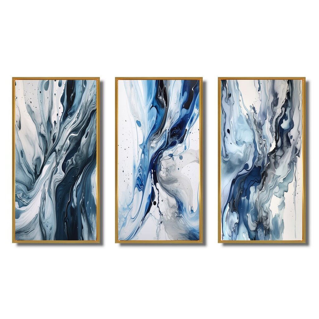 Designart Blue And Grey Ethereal Elixir III Abstract Framed Wall Art Set Of 3 Frame Canvas Set For Living Room Decor